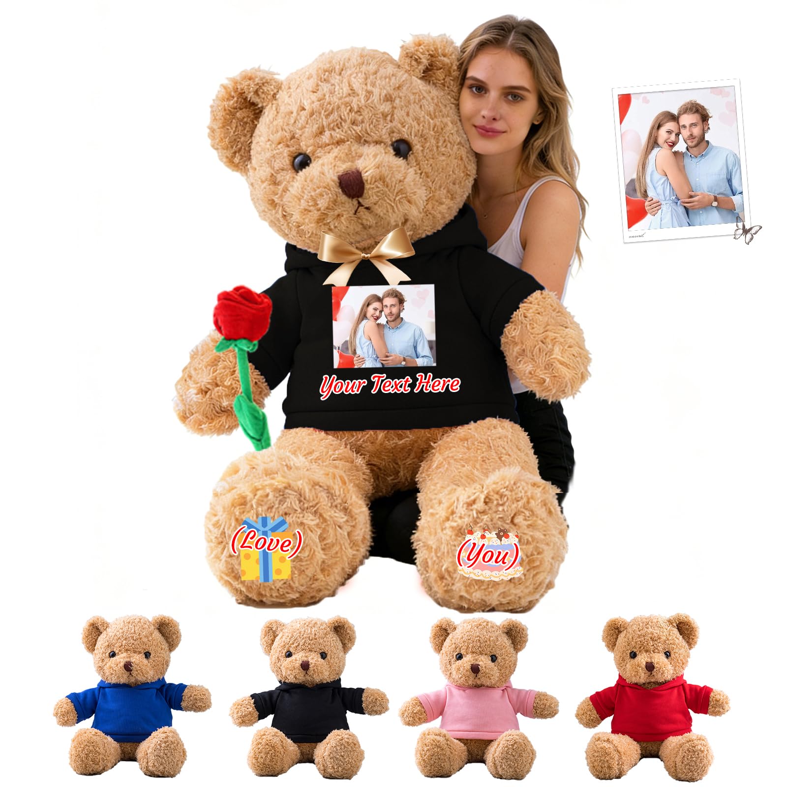 GOUFEISUN Personalised Giant Teddy Bear 20 inch to 48 inch, 1.7 Ft to 4 Ft Custom Big Teddy Bear Stuffed Animal with Photo Text as Personalised Gifts for Her Him on Christmas Birthday Valentines Day