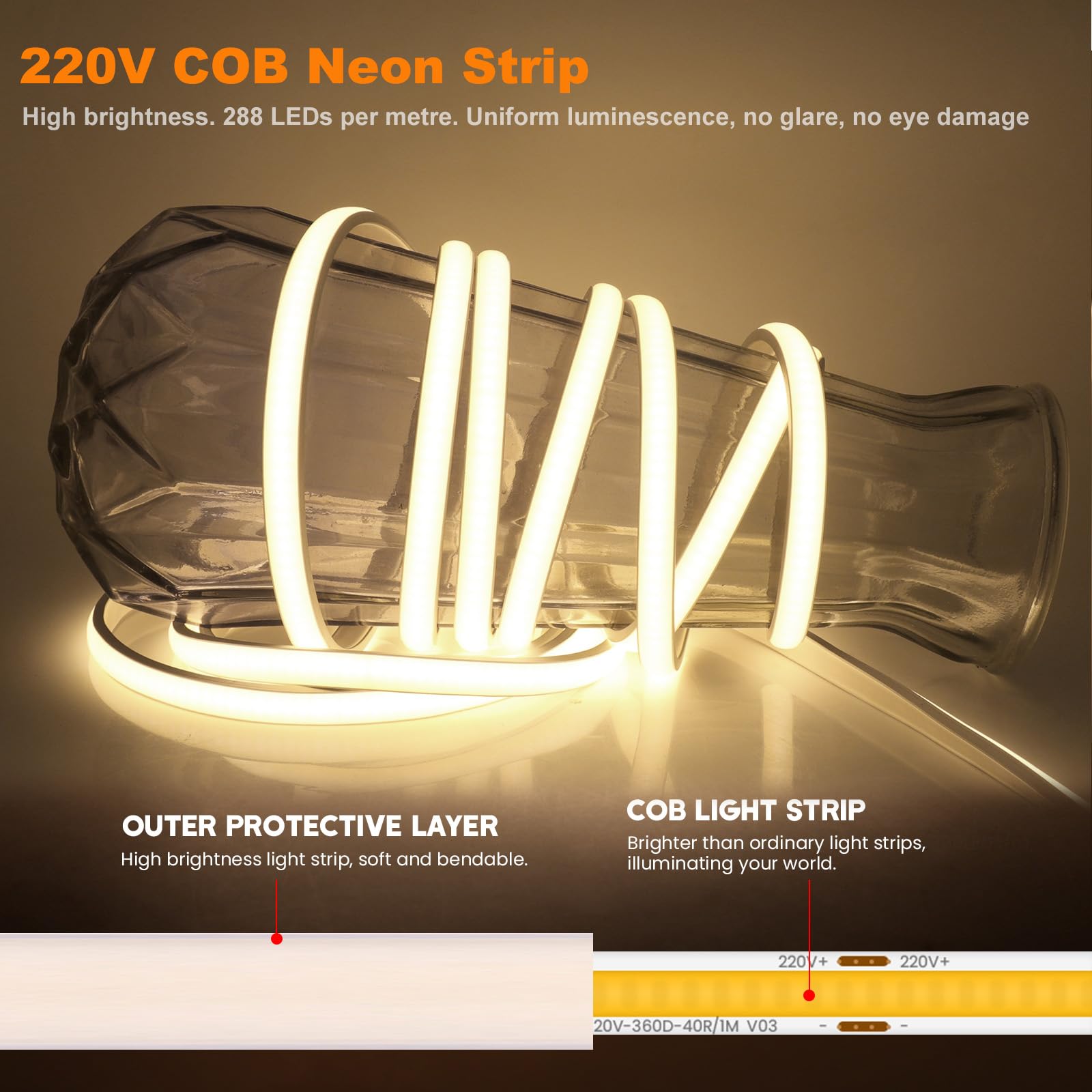 XUNATA WiFi Regulable Tiras de Neón COB de Silicona Flex con Controlador 750W, LED Luz IP65, Compatible con Alexa y Google (8m, Blanco Natural)