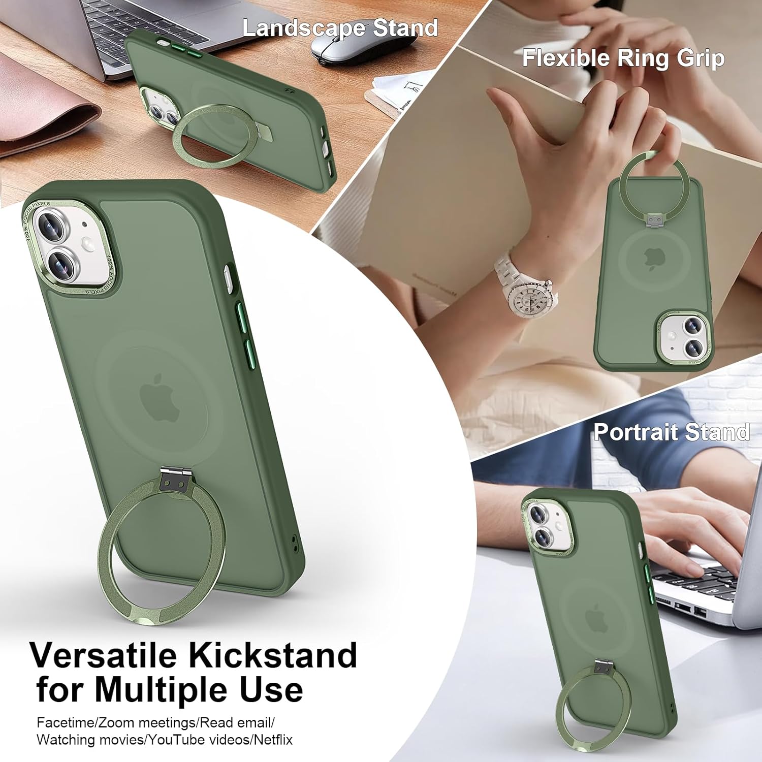 Magnetic for iPhone 11 Case with Ring Stand, [10 FT Drop Protection] [Velvety Touch] Slim Translucent Matte Back Shockproof Phone Case for iPhone 11 6.1'', Midnight Green - Image 3
