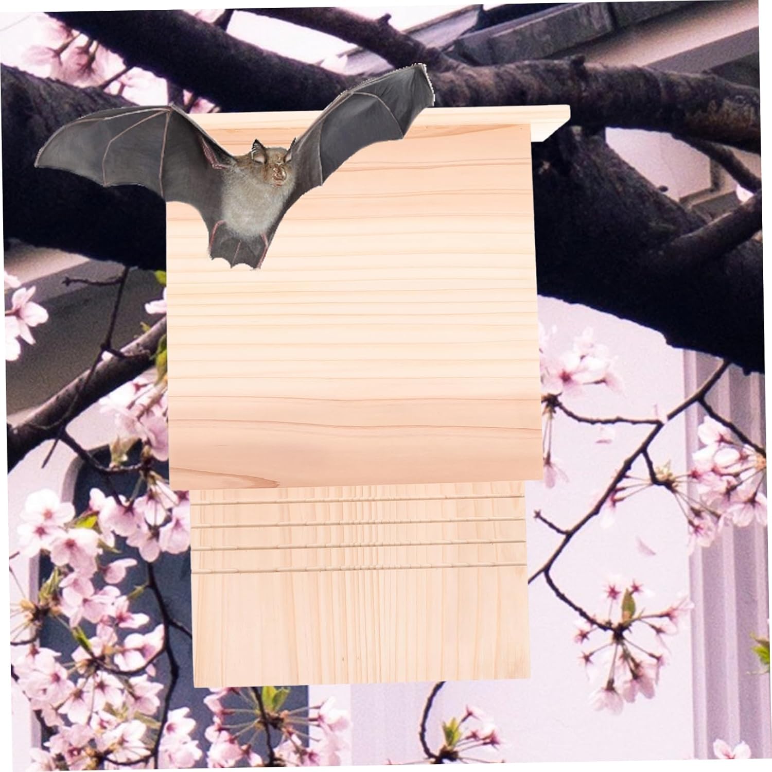 Natural Wood Bat House Outdoor Bat Shelter for Bats to Roost Pet House for Courtyard Handmade Bat Box for Garden Decor