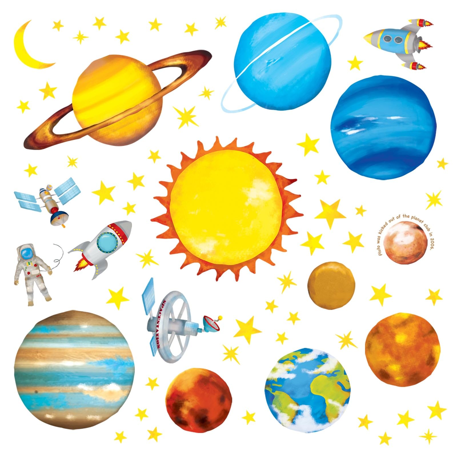 DECOWALL Pegatinas de Pared del Sistema Solar y Planetas para Niños, Adhesivos Decorativos Educativos del Espacio con Nombres en Inglés para Habitación Infantil y Sala de Juegos (DS8-1307)