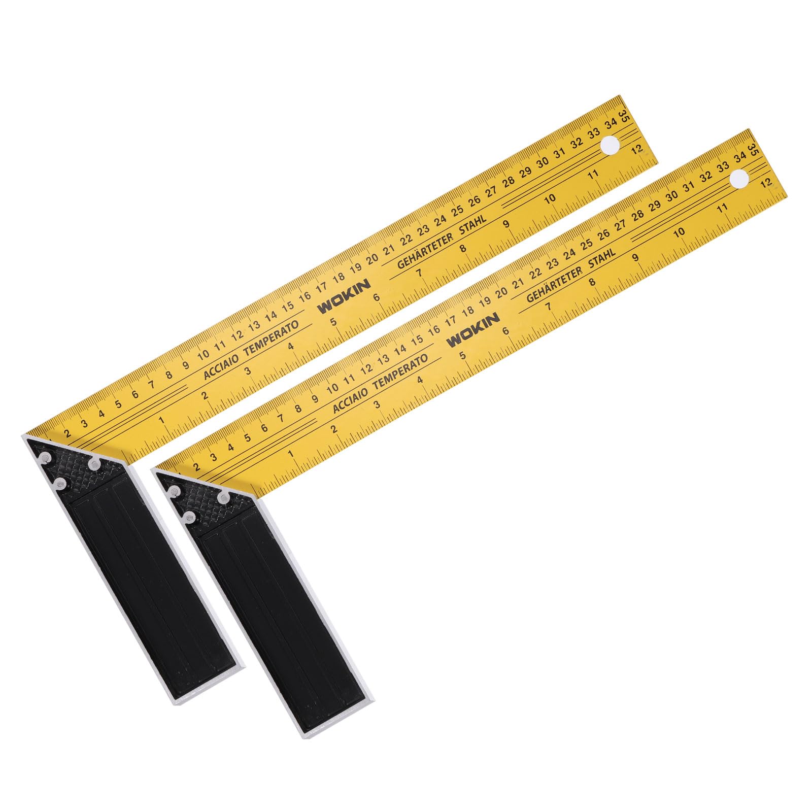 sourcing map 2Pcs Woodworking Square Ruler 35cm Carbon Steel Try Square Precision Framing Carpenter Tool Right Angle Ruler with Aluminium Handle for Professional Carpentry, Yellow Black