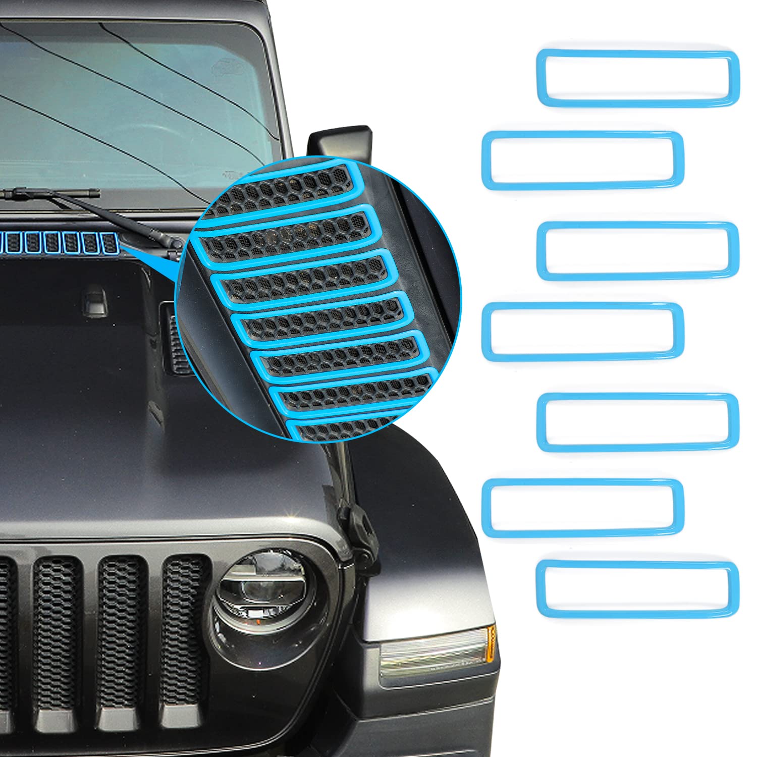 Hood Vent Cover Cowl Panel Vent Cover Trim, ABS Exterior Accessories for 2018-2025 Jeep Wrangler JL JLU &amp; Gladiator JT (Light Blue)