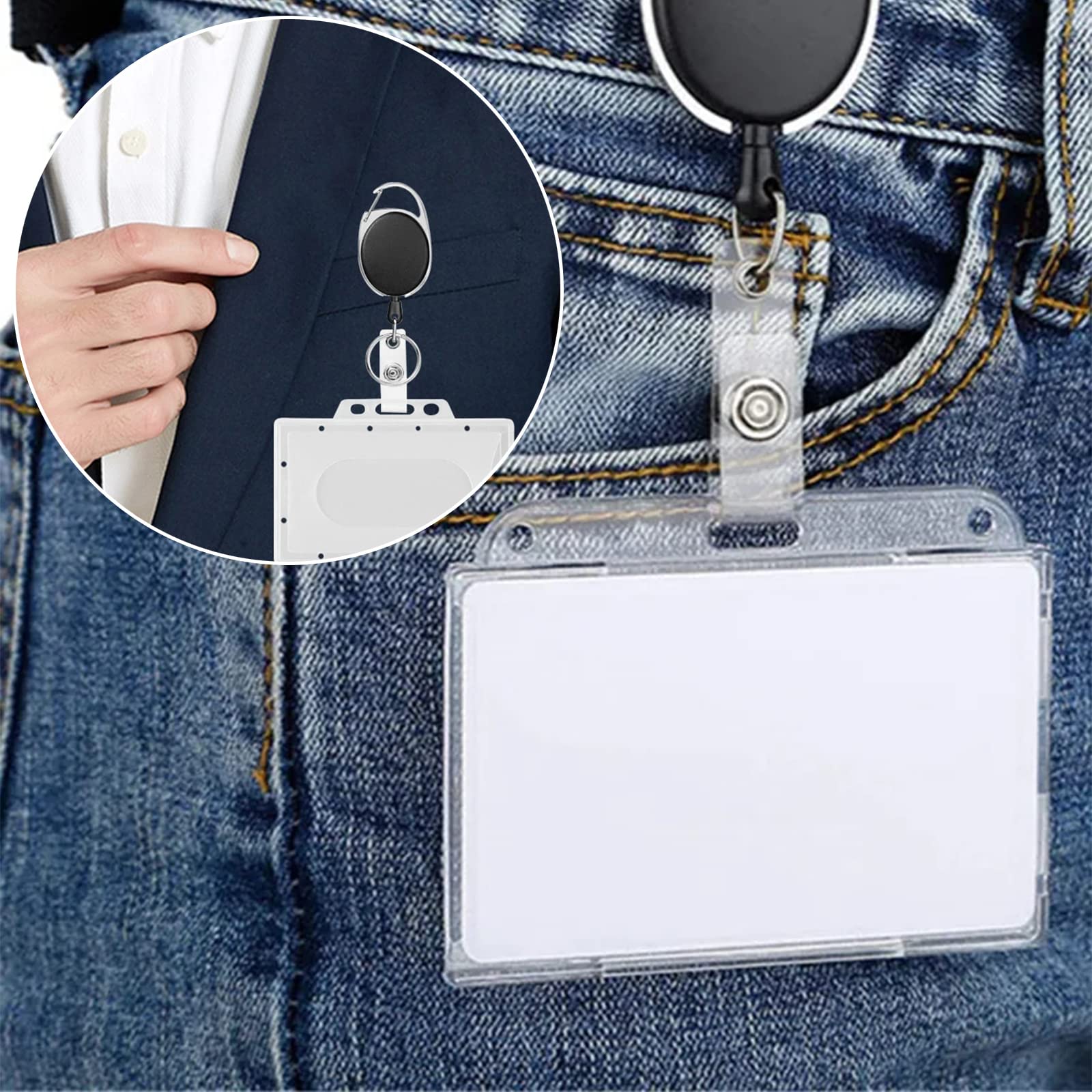 Lot De 4 Porte-badges Rétractables Transparents Avec Mousqueton - Pour Carte D'identité, Badge, Clés