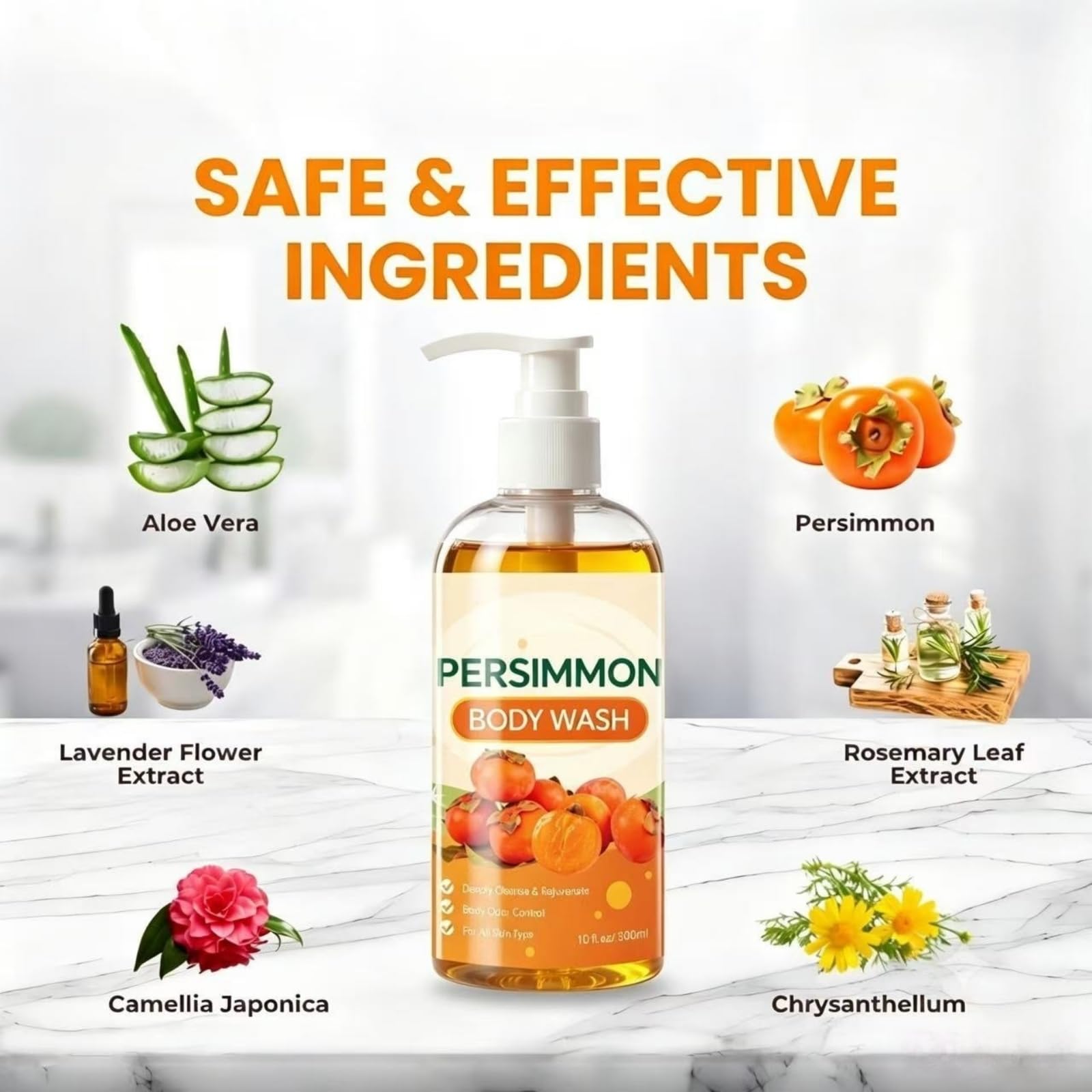 Persimmon Duschgel gegen unangenehmen Geruch, Nonenal-Geruchsentferner für Männer und Frauen, natürliche desodorierende Seife, tiefenreinigende Formel gegen starken Körpergeruch Fußgeruch (3pcs)