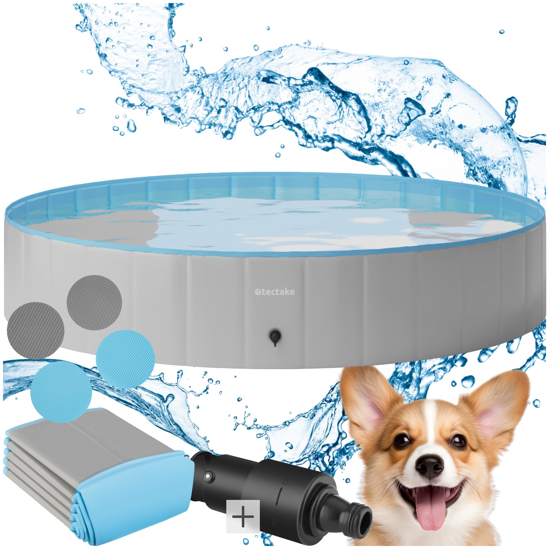 tectake Nele Foldable Dog Pool - Grey/Blue - 160 x 160cm