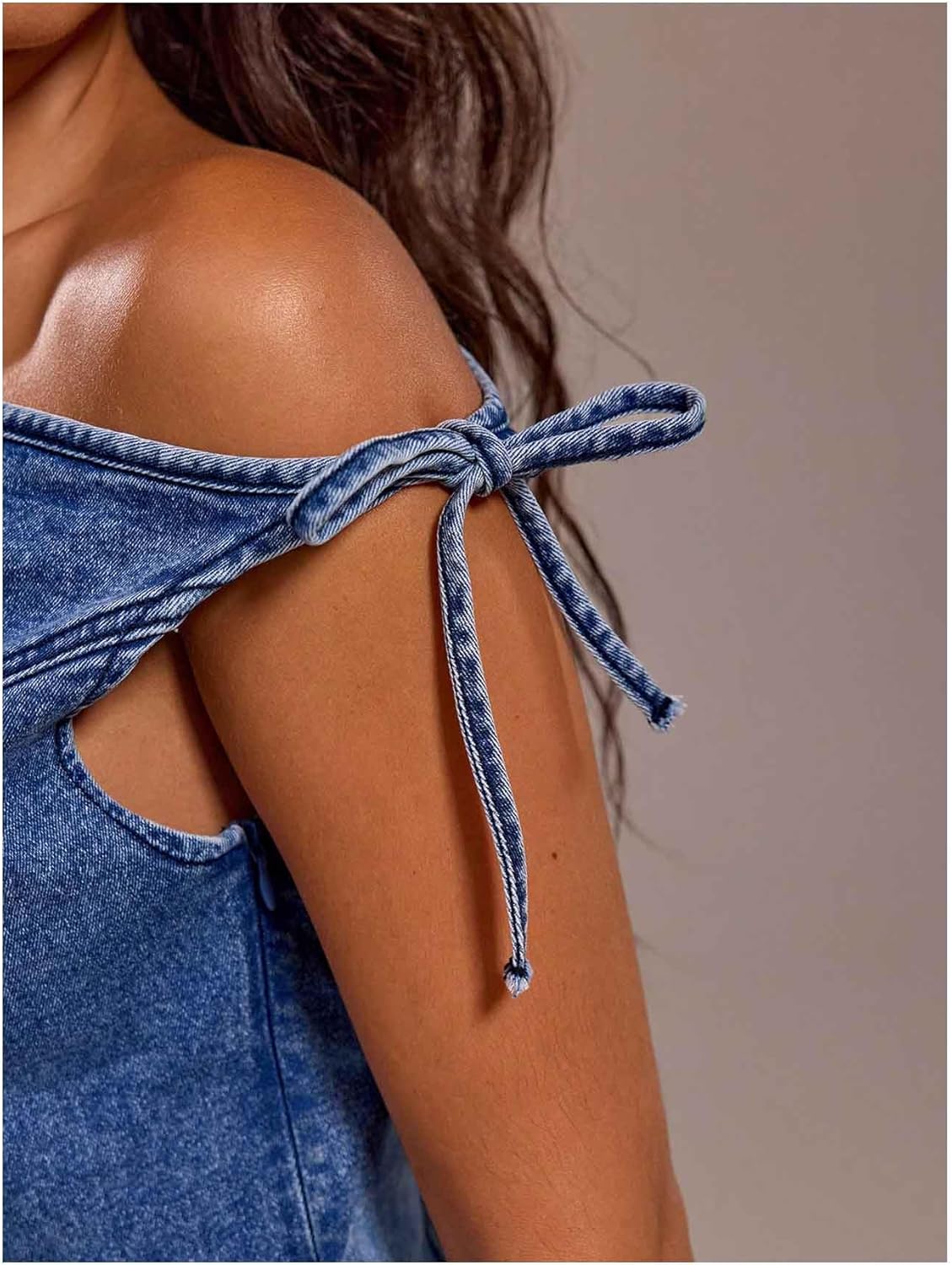 Floerns Women's Asymmetrical Neck Knot Denim Dress Party Bodycon Mini Jean Dresses - Image 4