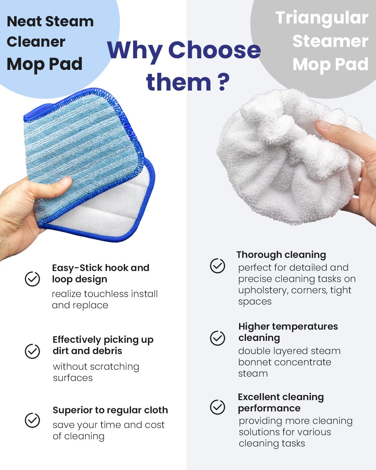 RunnoClean - Accesorios de limpieza a vapor compatibles con limpiador a vapor Dupray, capó triangular de microfibra para limpiador de vapor limpio y almohadillas de microfibra, 3 + 3 almohadillas