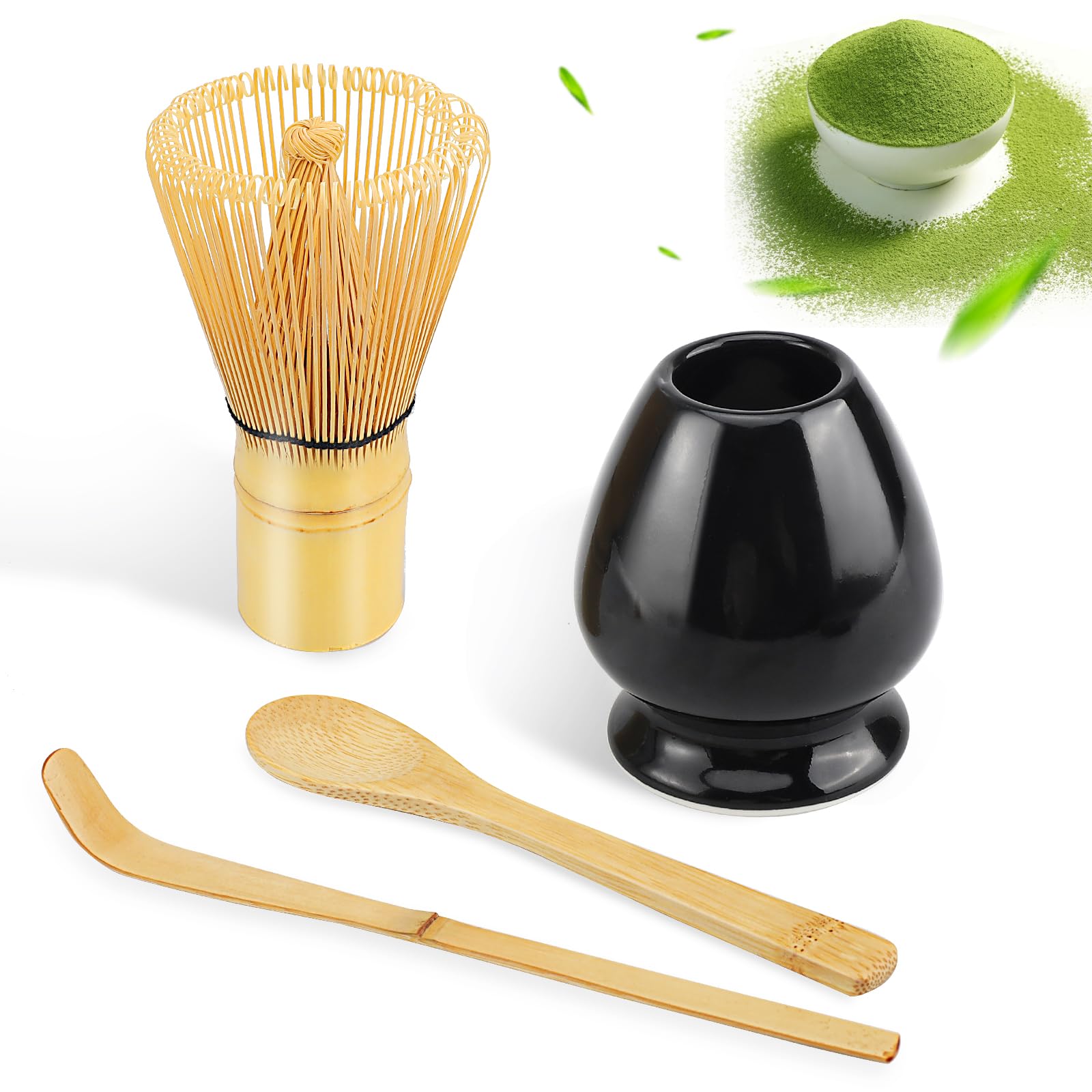 Macha Tea czarny – zestaw 4 sztuk miotełmatcha, miotła do matcha z 80 zębami, bambusowa miotła, ceremonia parzenia herbaty, prezent