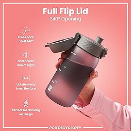 Ion8 Small Water Bottle, 350 ml/12 oz, Leak Proof, Easy to Open, Secure Lock, Dishwasher Safe, BPA Free, Carry Handle, Hygienic Flip Cover, Easy Clean, Odor Free, Carbon Neutral, Grey