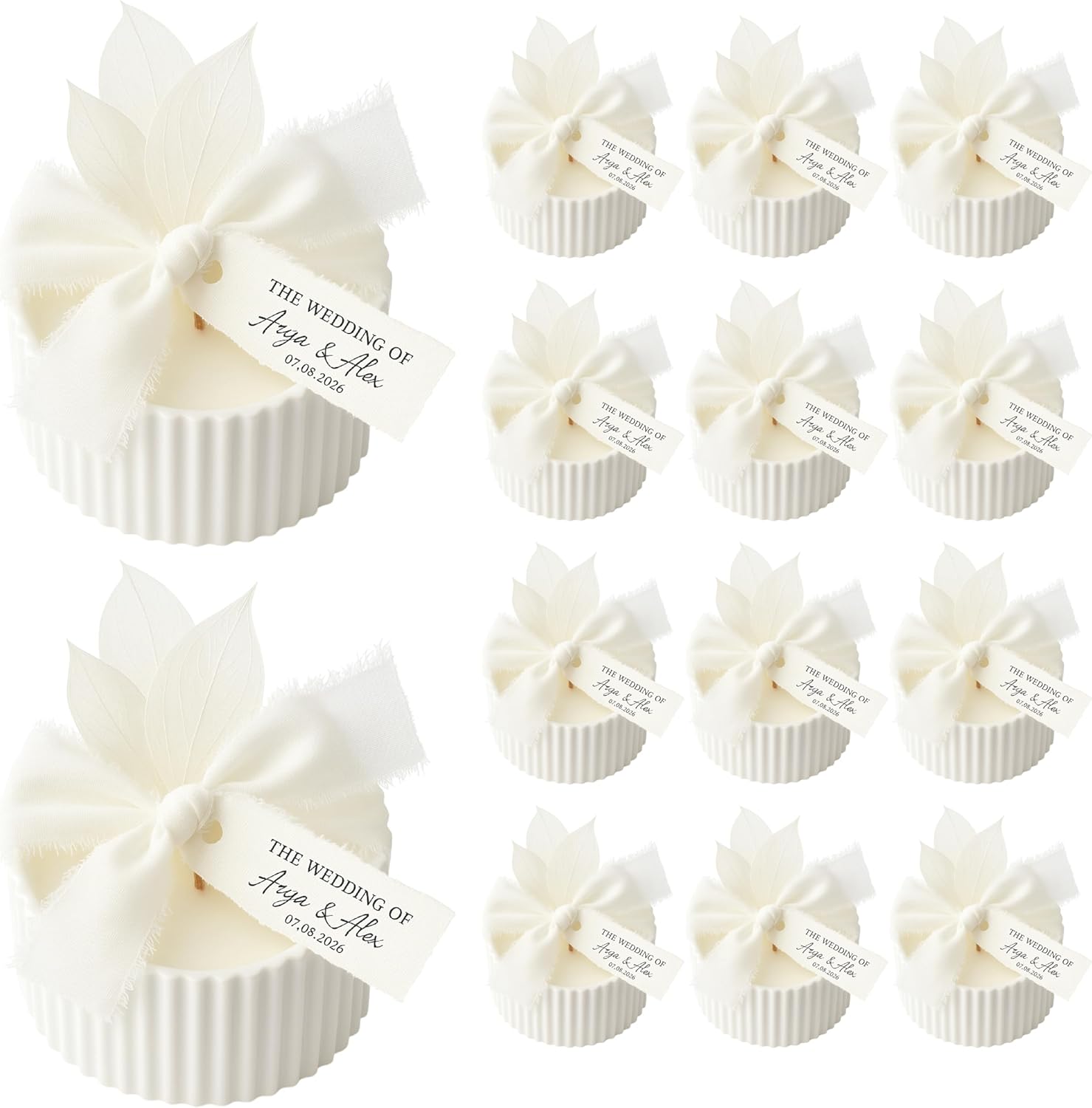 Personalized Ceramic Candle with Wooden Wick – Rustic Boho Wedding Favor with Custom Label (10)