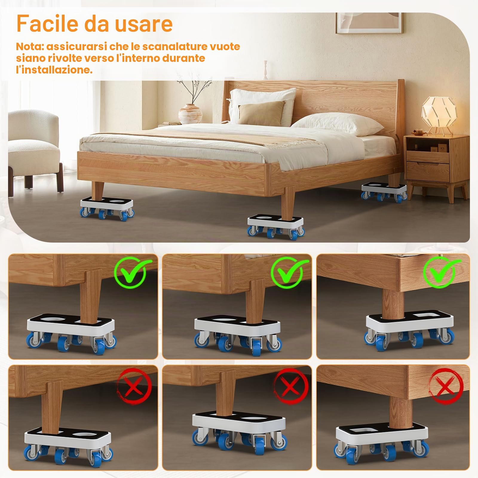 NIUXX Sollevatore Mobili, Set per Spostare Mobili Pesanti con Ruote Girevoli a 360°, Sposta con Facilità, Adatto per Vari Tipi di Mobili (1,5 rettangolare pollici + piede di porco)