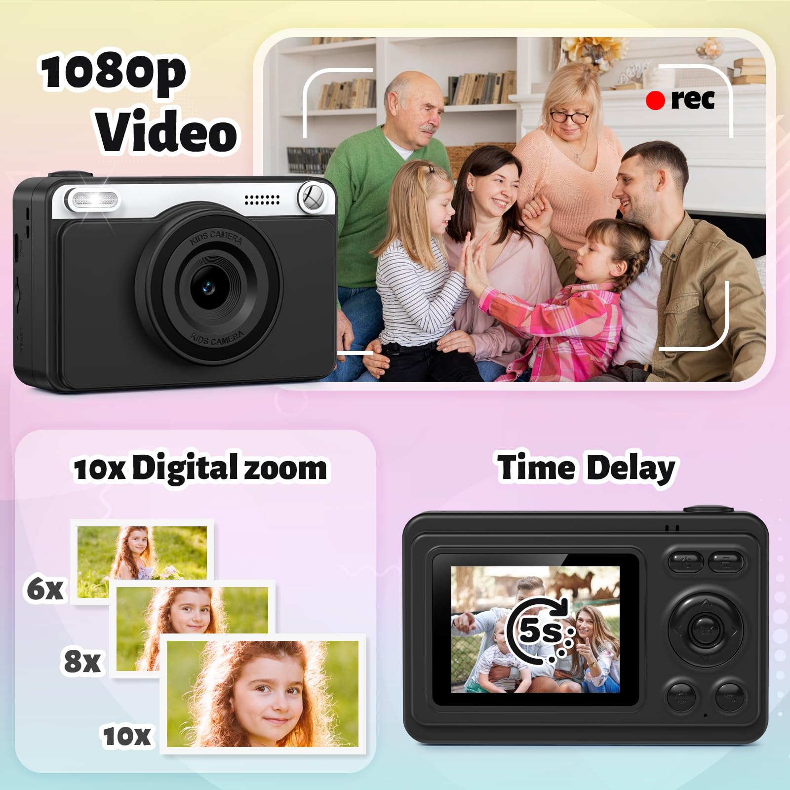 Macchina Fotografica Bambini Istantanea, 2.4" Schermo Fotocamera Istantanea con 32GB Scheda, 1080P Fotocamera Digital per Bambini, Giocattolo Regalo per 3-14 Anni