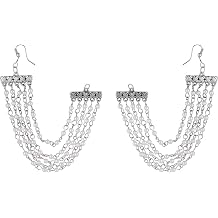 Jwellmart Indian Bollywood Oxidised Multiline Faux Pearl Ear Chains/Hair Chains for Earring Support Traditional Jewelry