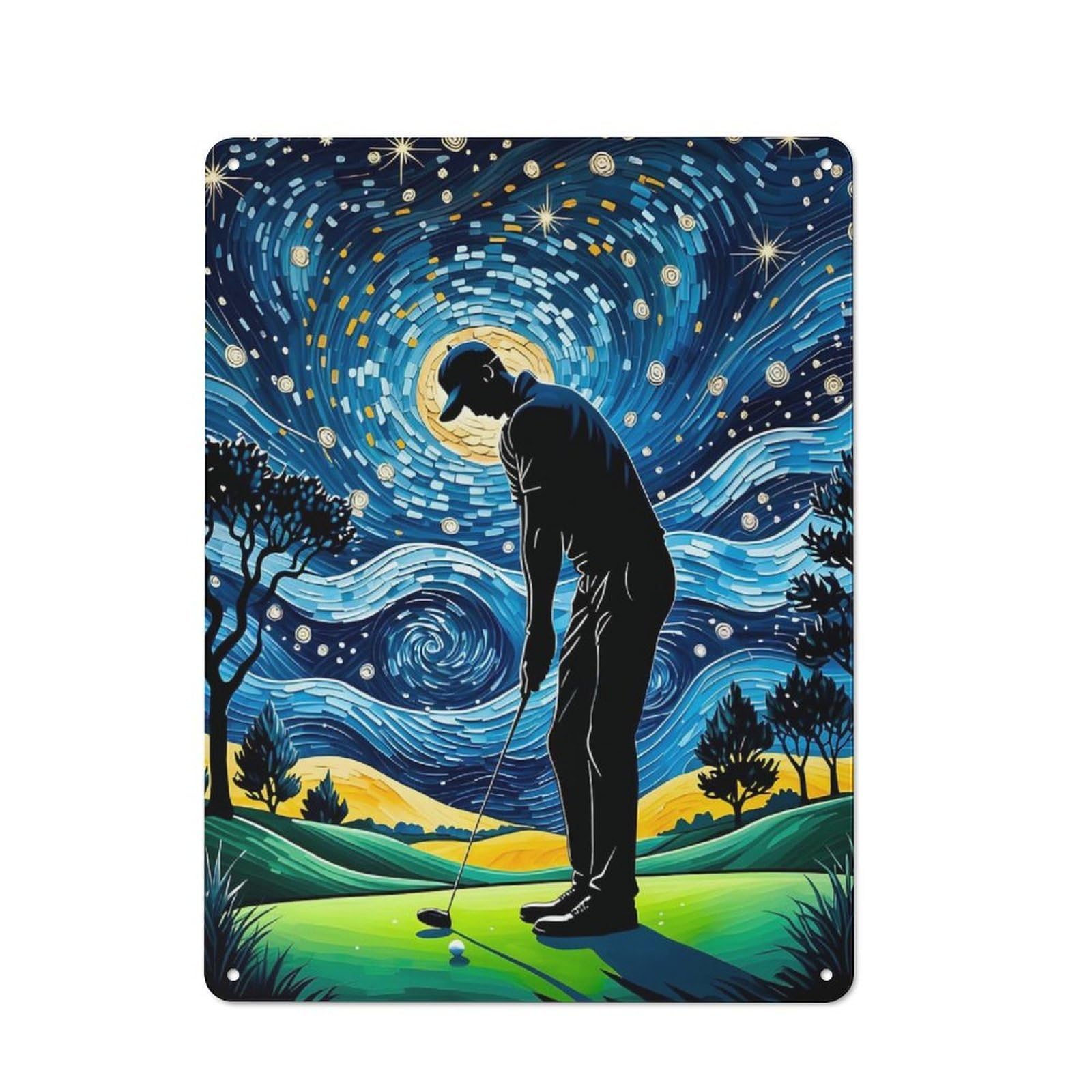 Junmoney Golf Starry Night Metal Sign 40X30cm With For Workshop Wall, Retro Decor, For Garage, Workshop And Man Cave Decoration