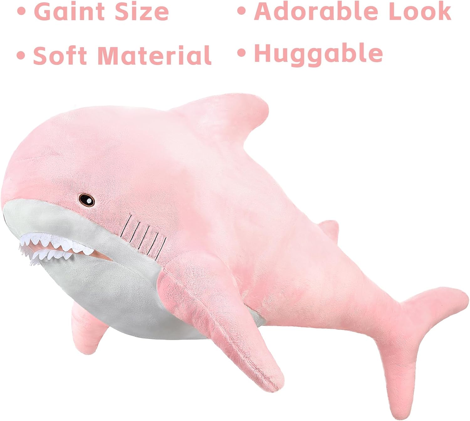MorisMos Giant Shark Stuffed Animal Plush, Large Stuffed Shark Toy, Soft Shark Pillow for Kids Boys Girls Birthday Christmas, 51inch, Pink
