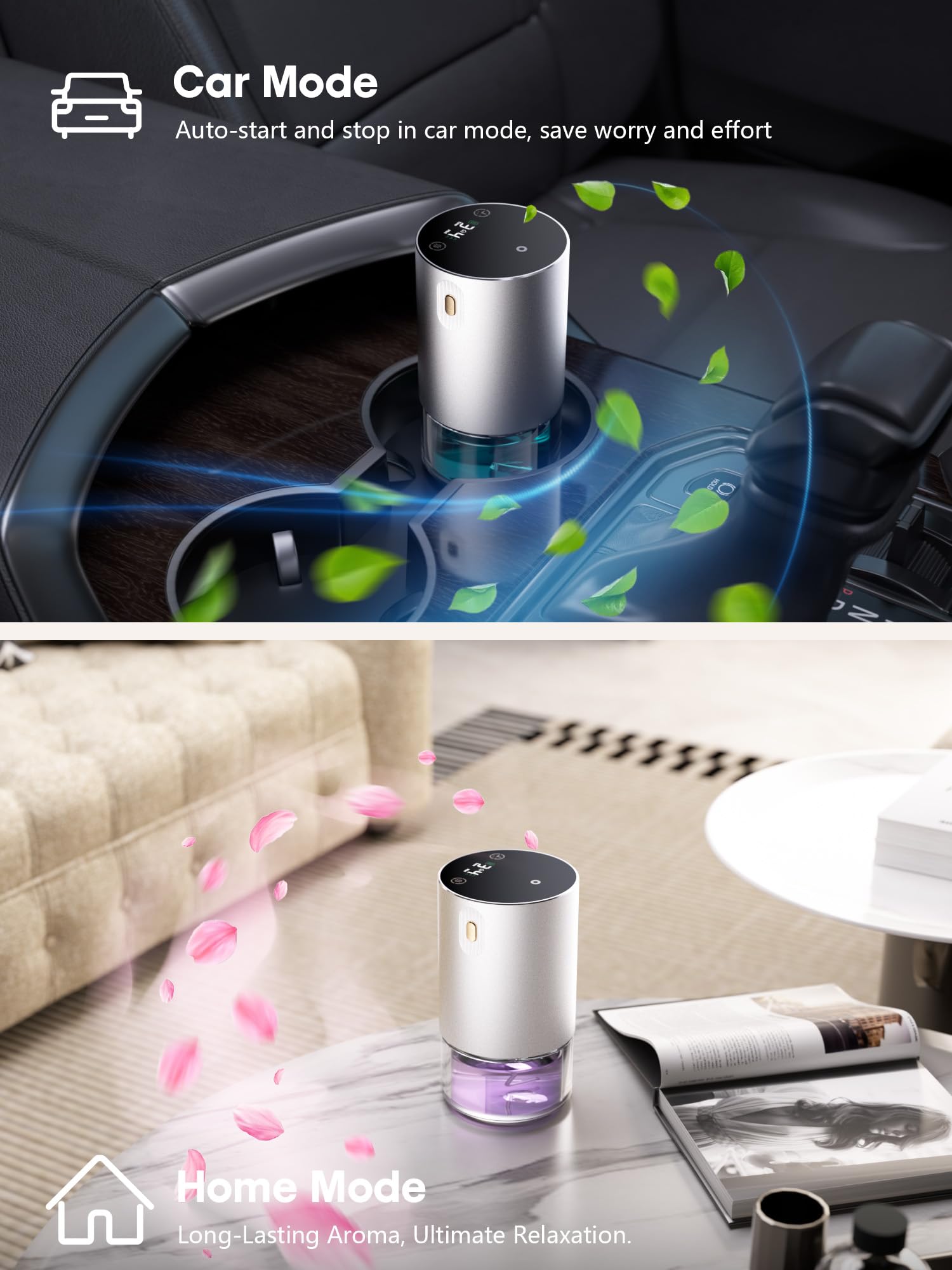 Difusor de aceite esencial sin agua, difusores recargables de aroma de aromaterapia para el hogar, coche, dormitorio, oficina, temporizador de 1/2/4/8 horas, capacidad de 100 ml, 3 niveles de niebla