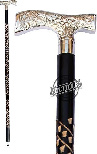 Unisex Lightweight Sturdy Walking Canes Antique Style Brass Handle Foldable Walking Sticks Casual Gift for Men Women, Christmas, Secret Santa, New