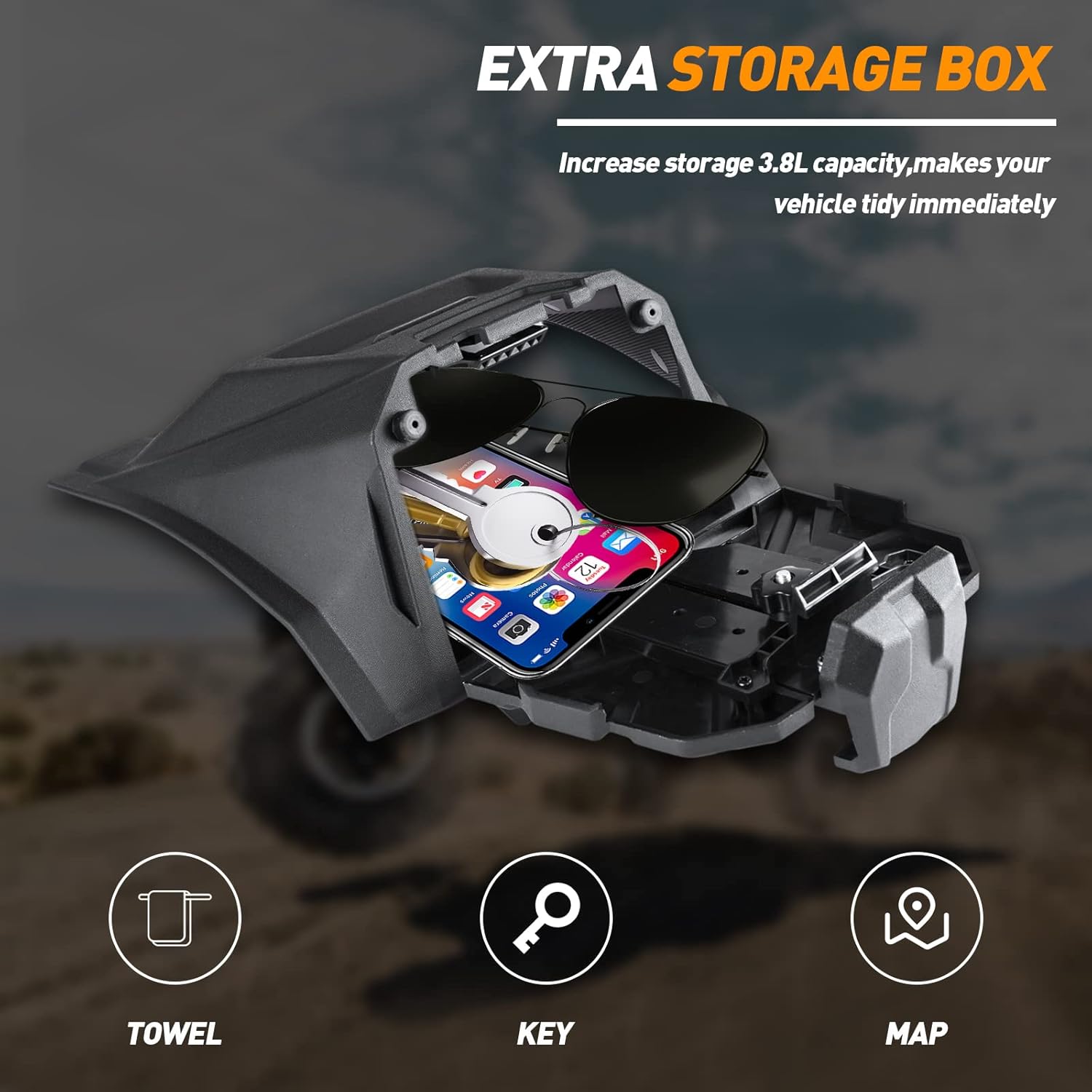 Electronic Device Tablet Phone Holder Adjustable Storage Box Compatible with 2020-2025 Kawasaki Teryx KRX 1000 Accessories