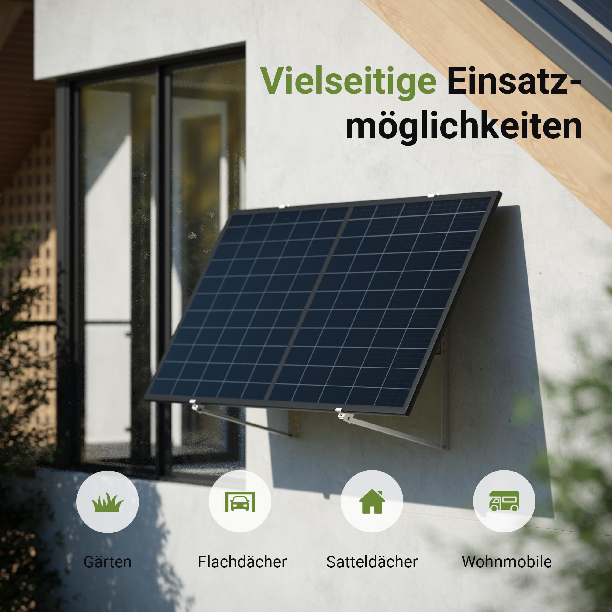 Solarmodul Halterung, 0% MwSt, Alu, 118 cm, 0-90° Winkel, Balkonkraftwerk Halterung, Solarpanel Halterung für Flachdach, Garage, freistehend