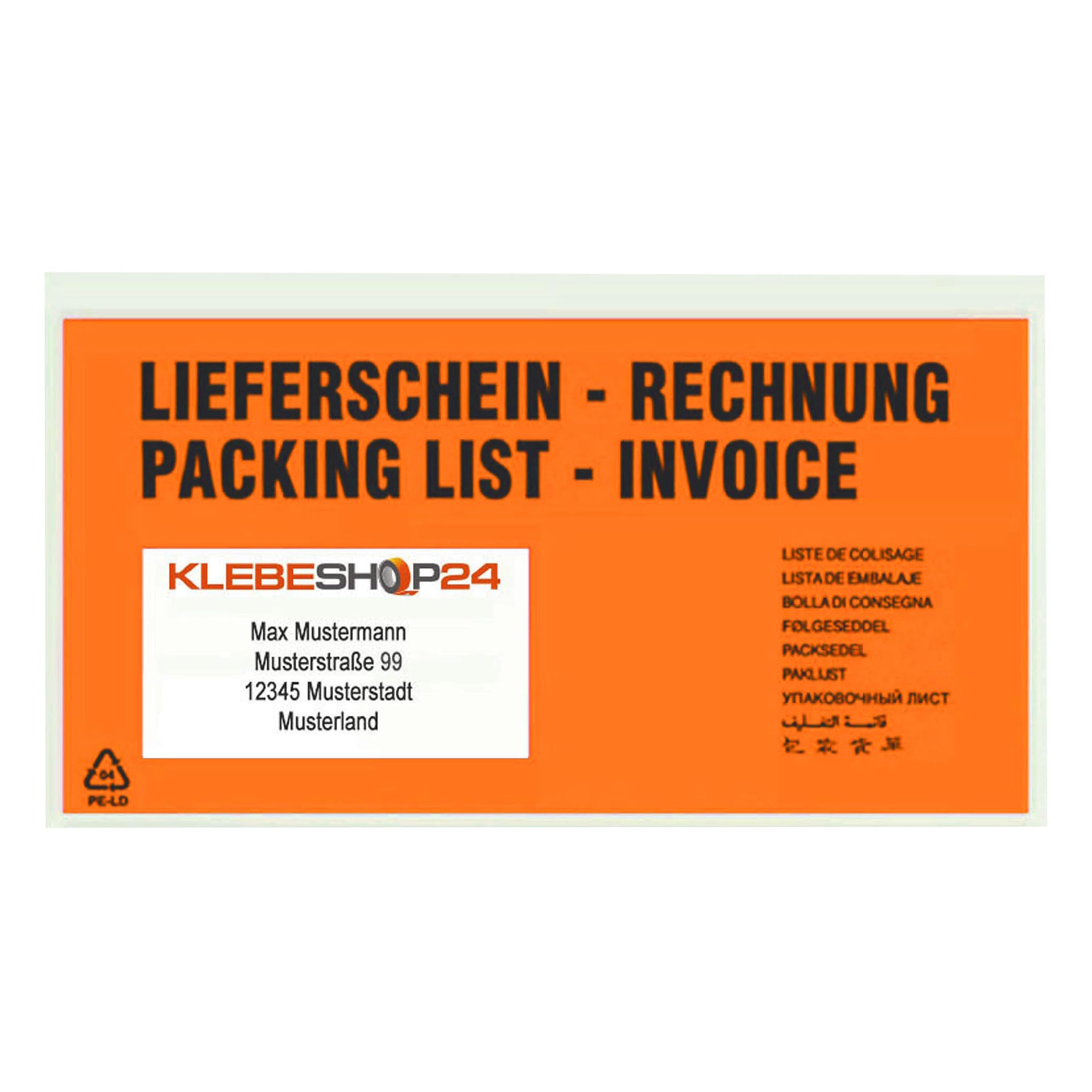 Lieferscheintaschen selbstklebend | DIN lang | 1000 Stück | Orange