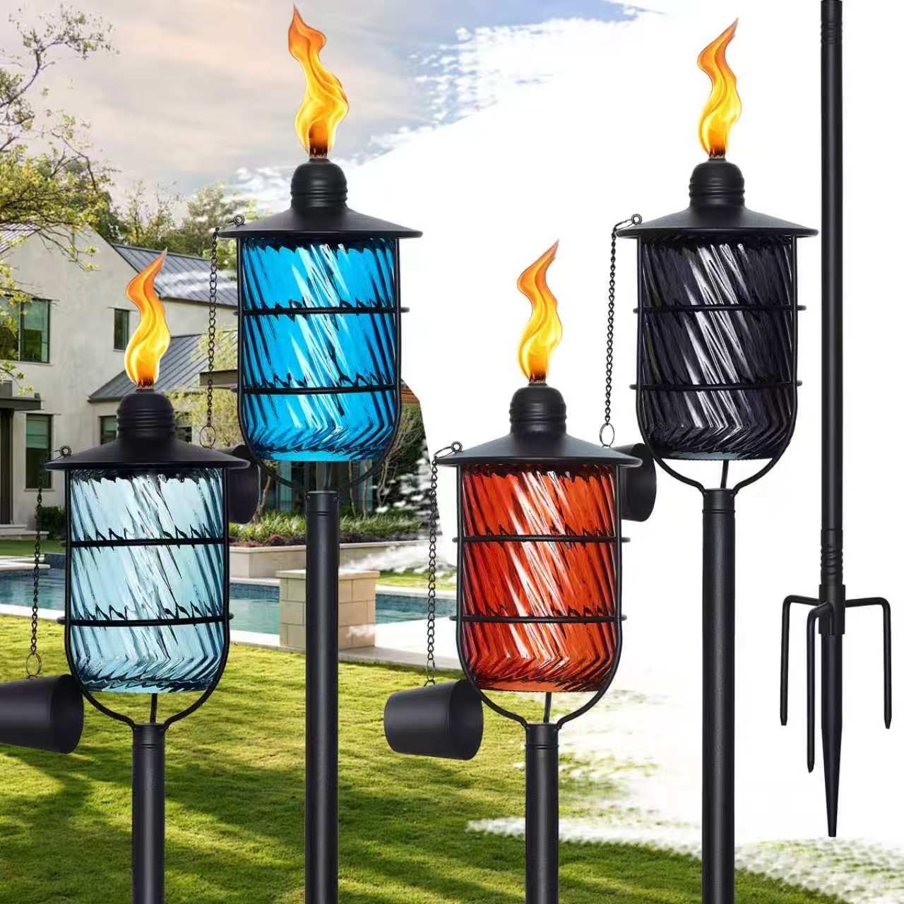 4 Pack Torches for Outside,14 oz with 4-Prong Grounded Stake 30"-59"