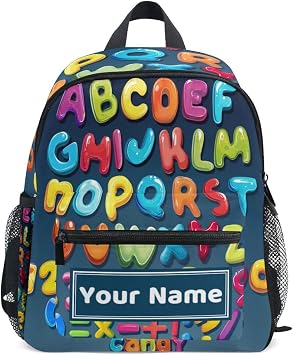 Custom Alphabet Number Themed Kids Backpack for Girls Boys, Calculate Sign Toddler Casual Daypack Backpack, Personalized with Kids Name Preschool School Bag, Children Travel Bookbag with Chest Strap