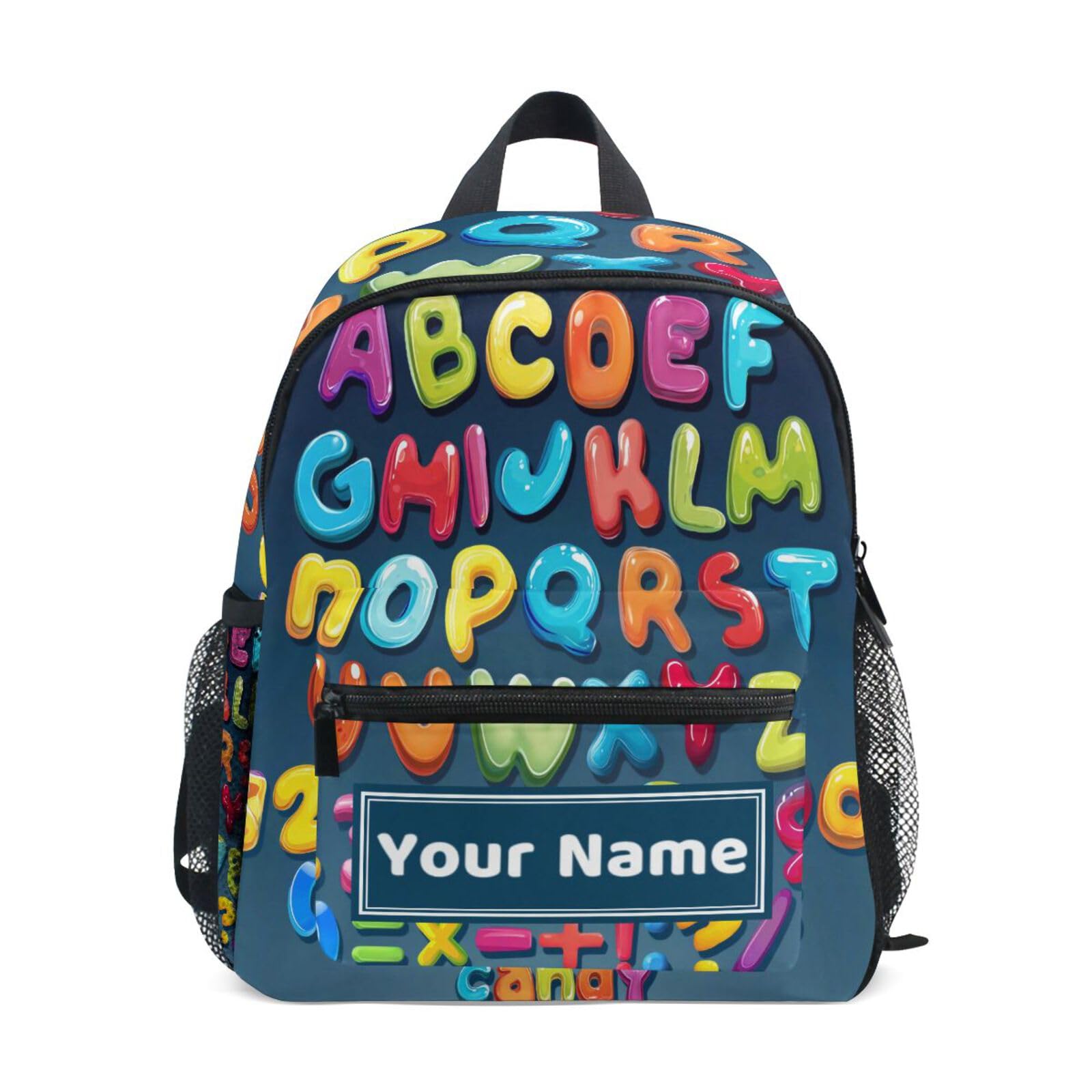 Custom Alphabet Number Themed Kids Backpack for Girls Boys, Calculate Sign Toddler Casual Daypack Backpack, Personalized with Kid's Name Preschool