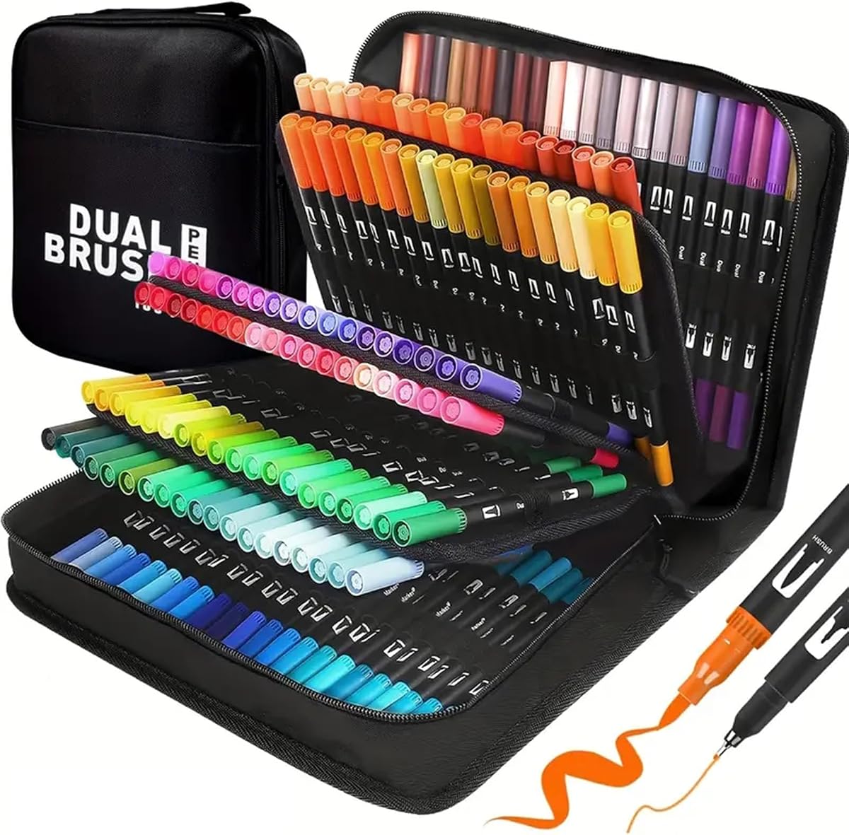 Dual Brush Markers Pens, 168 Colors Dual Tip(Fineliner & Brush) Art Markers, Artist Coloring Marker Set for Adult Coloring Books No Bleeding