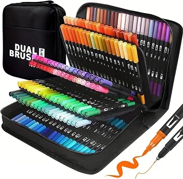 Dual Brush Markers Pens, 168 Colors Dual TipFineliner & Brush Art Markers, Artist Coloring Marker Set for Adult Coloring Books No Bleeding