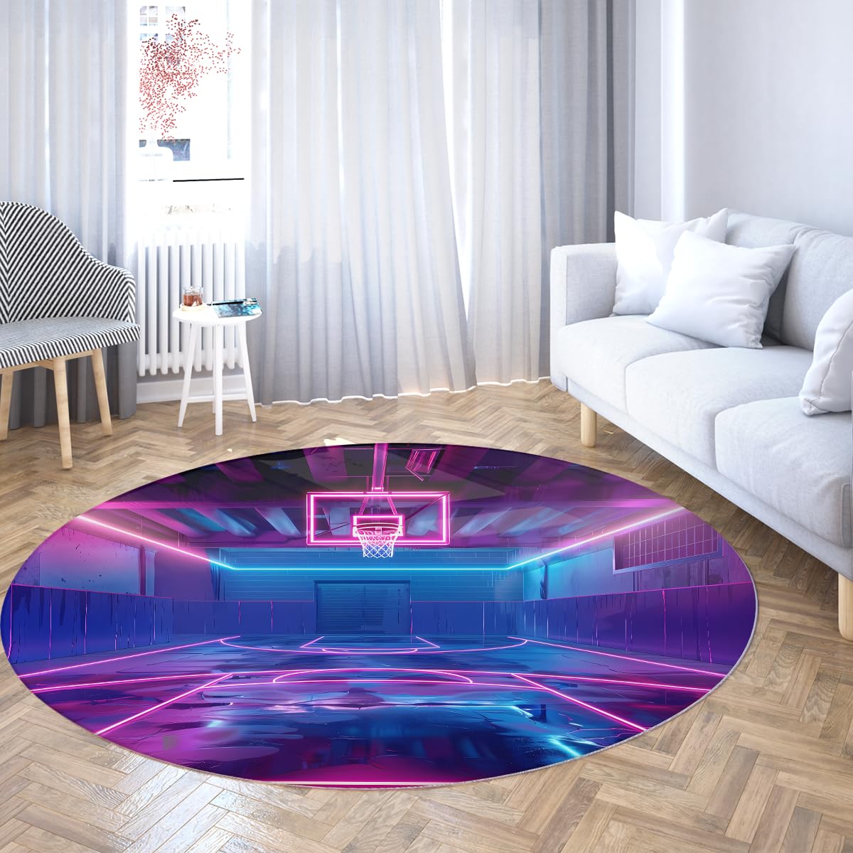 Tapis enfant lavable en machine motif terrain de basket avec support antidérapant