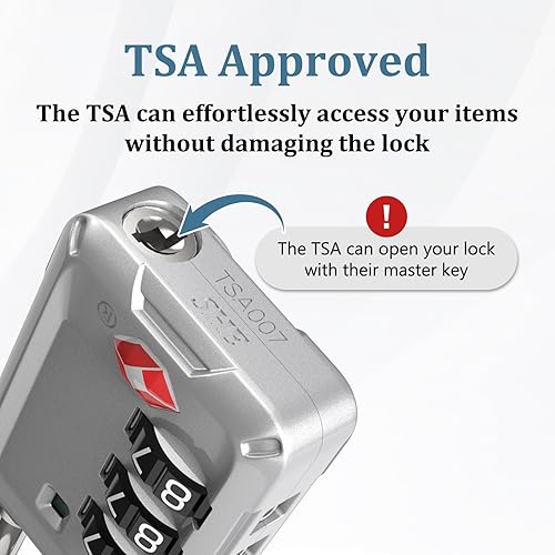 Miniatura 3 de Joyway Cerraduras de equipaje aprobadas por la TSA, cerradura de viaje con cuerpo de aleación de zinc, alerta abierta, diales de fácil lectura