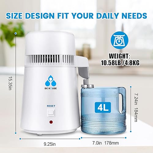 Vista 8 de DC HOUSE 1 Gallon Water Distiller Machine, 750W 4L Pure Distilled Water Maker Machine for Home Countertop Table Desktop, Drinking Purifier for Home