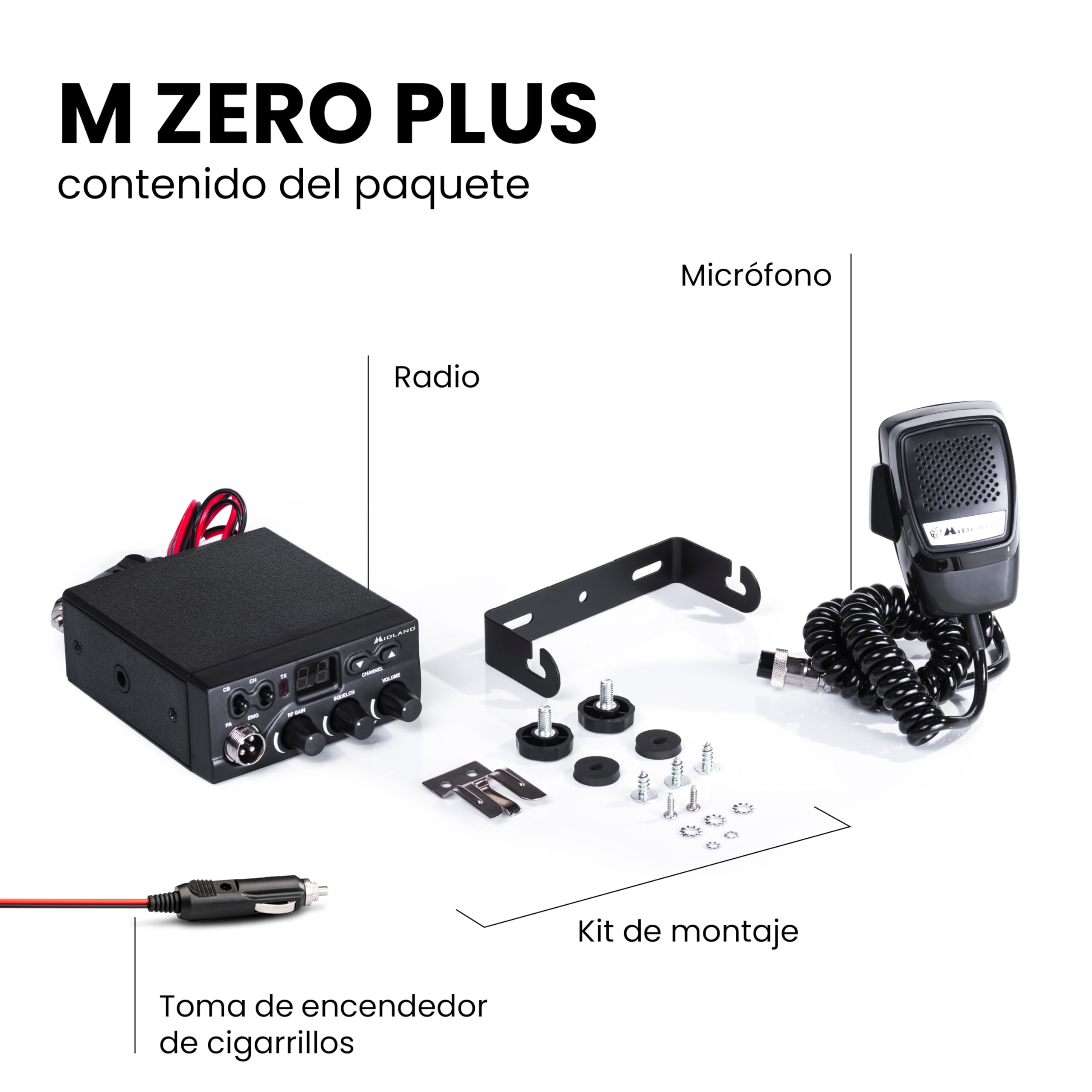 Midland M Zero Plus - Radio CB de 40 Canales (Am/FM) Color Negro