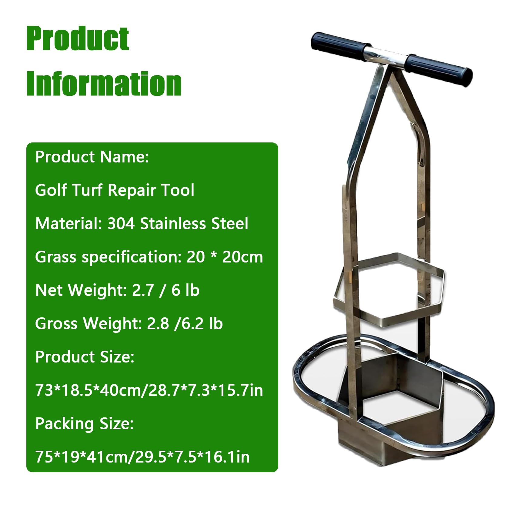 Narzędzie do naprawy murawy golfowej, wytrzymała, sześciokątna przycinarka do darni, ergonomiczna, podwójna rękojeść i greeny ze stali nierdzewnej, łatwe usuwanie trawy