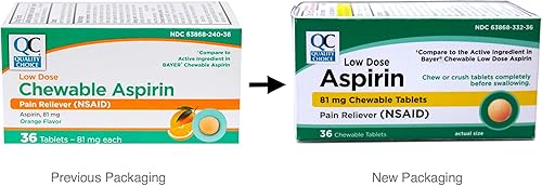 Miniatura 6 de Quality Choice Tableta de aspirina masticable de 81 mg con sabor a naranja para niños, cajas de 36 unidades (1)