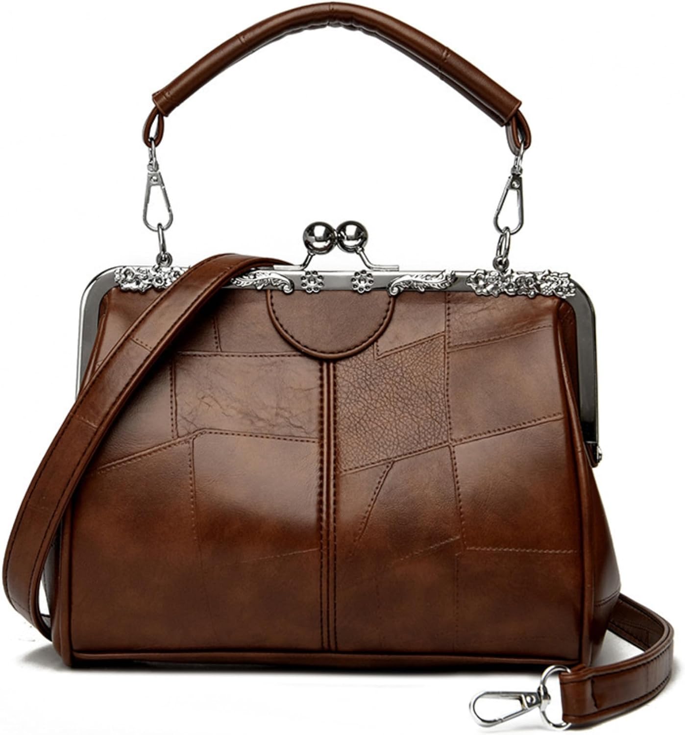 IAMUHI Women Fashion Glossy Soft PU Leather Evening Handbag Purse Vintage Kiss Lock Shell Shape Crossbody Clutch Bags