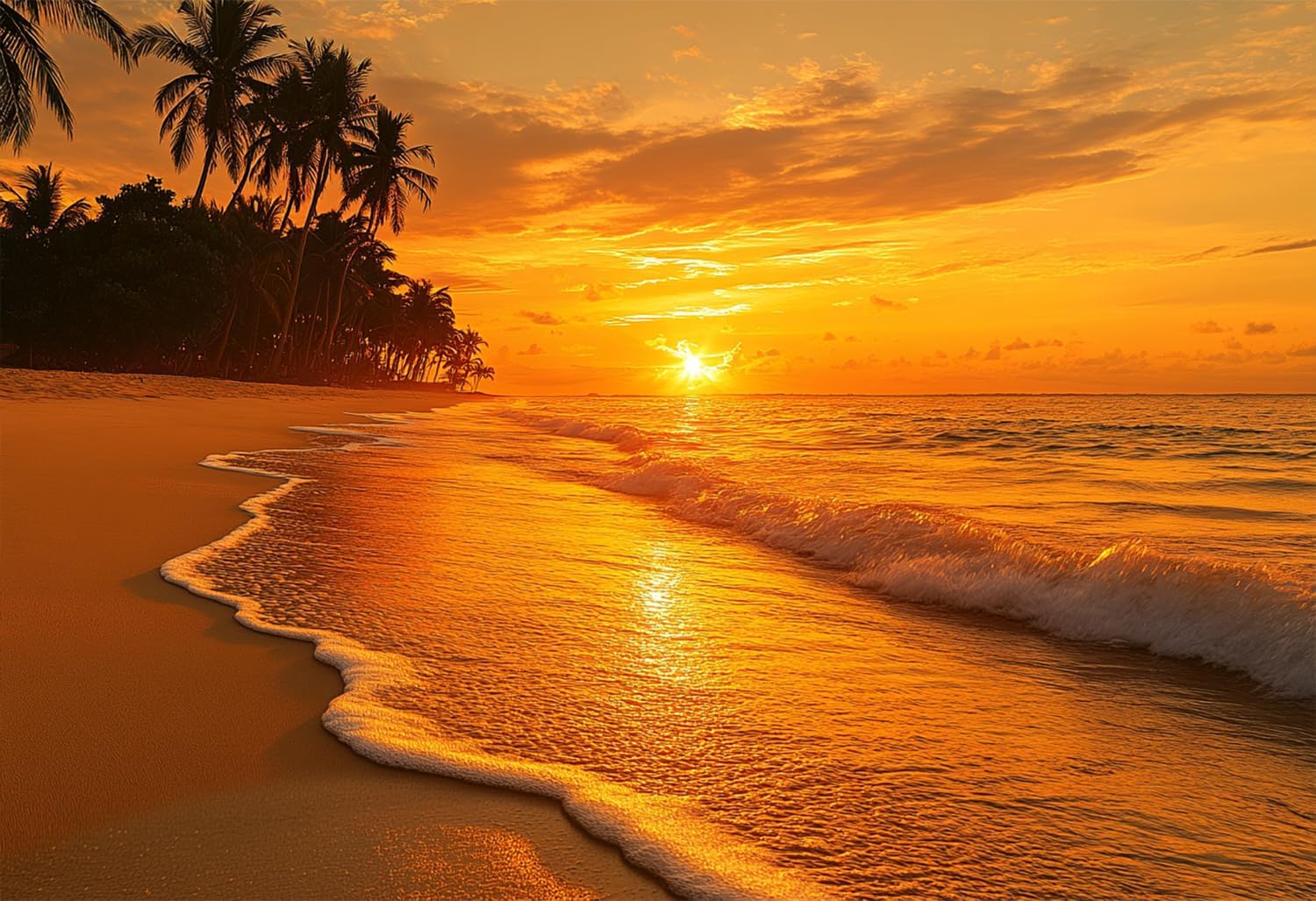 1000 Piece Sunset Beach Puzzle – Golden Shoreline with Palm Trees and Ocean Waves, Tropical Paradise Jigsaw for Adults