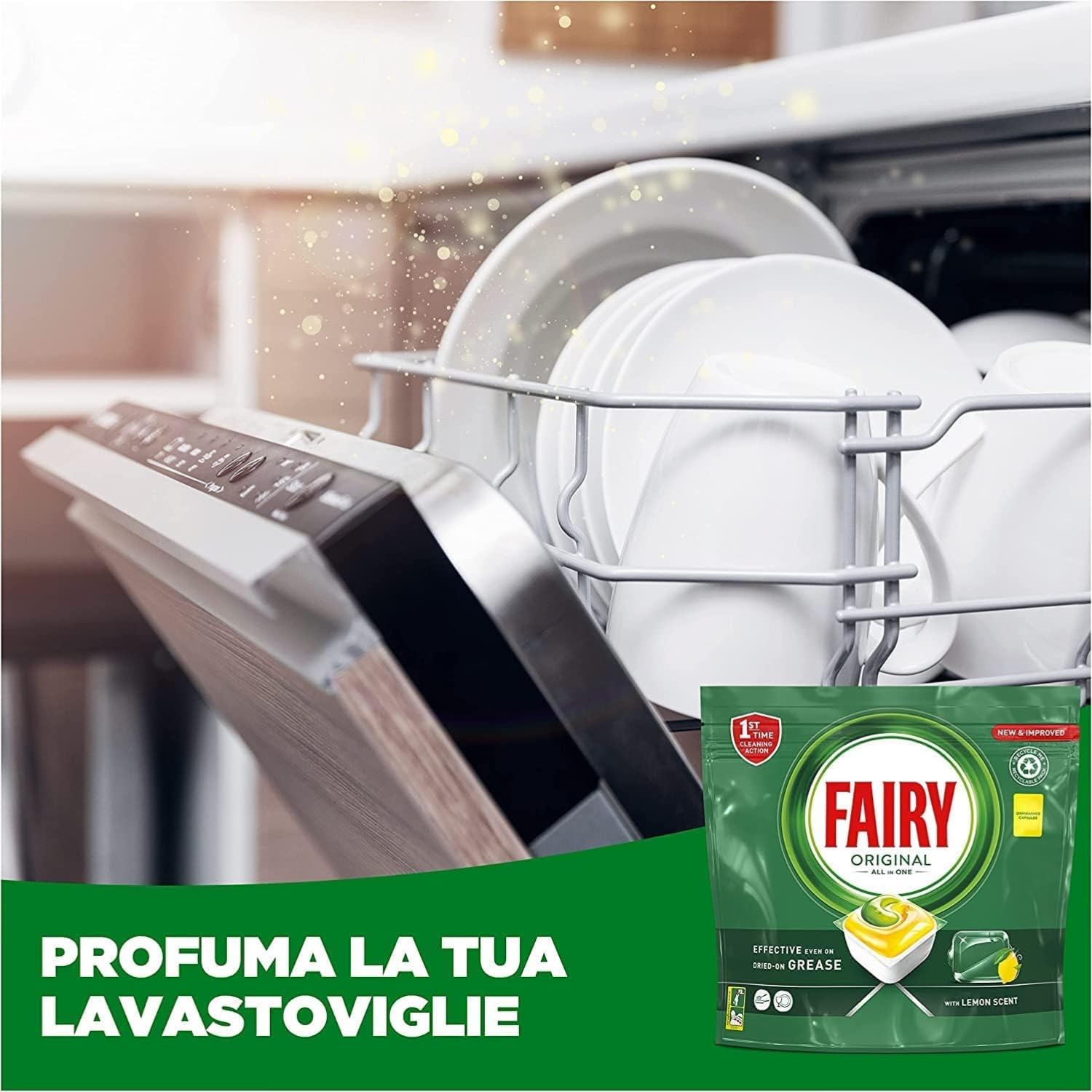 Pastiglie Lavastoviglie Azione Sgrassante con Profumo di Limone – 31 Caps kit con Spugna Brandizzata SPESA & RISPARMIO Inclusa – Variazioni 4/8/12 Pezzi (4)