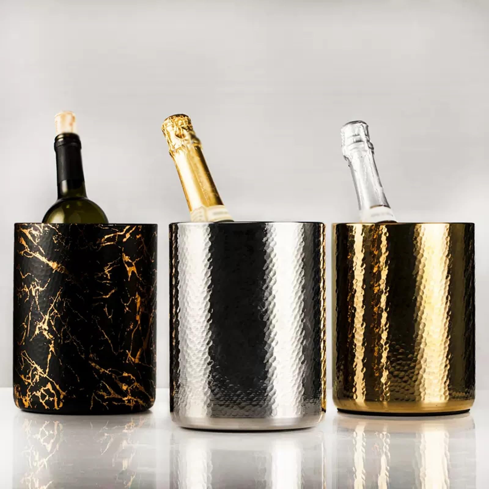 Cubo de Hielo Cubo de Hielo Martillado con Soporte, Cubo Grande Acero Inoxidable for Enfriador pie for Cerveza, Vino, Uso en Exteriores o Interiores Cubo de Hielo frío para Barra(Gold)