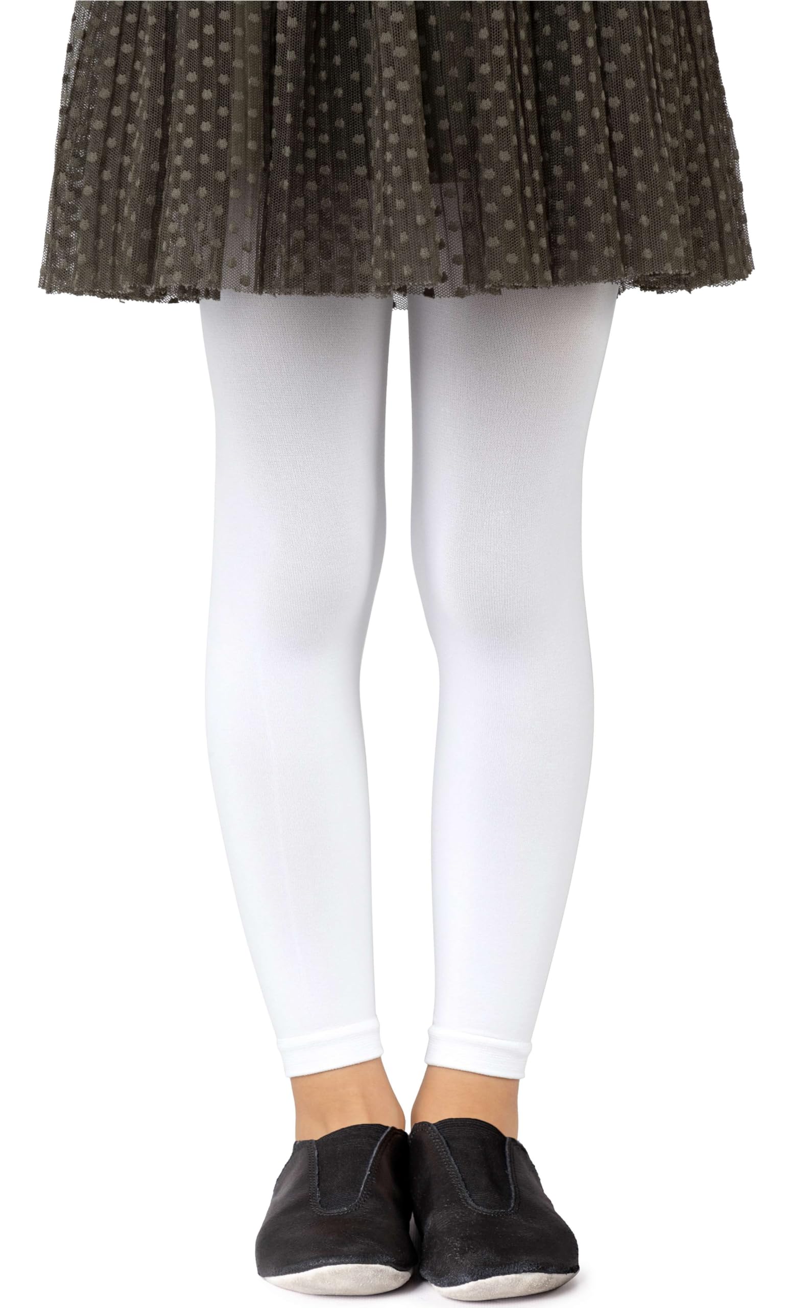 Noq Girls Bianco Footless Tights Full Length Leggings Ankle Long Skirt Tunic Dress School Dance Ballet Opaque Microfiber, 12/13 Years (152/158 Cm)