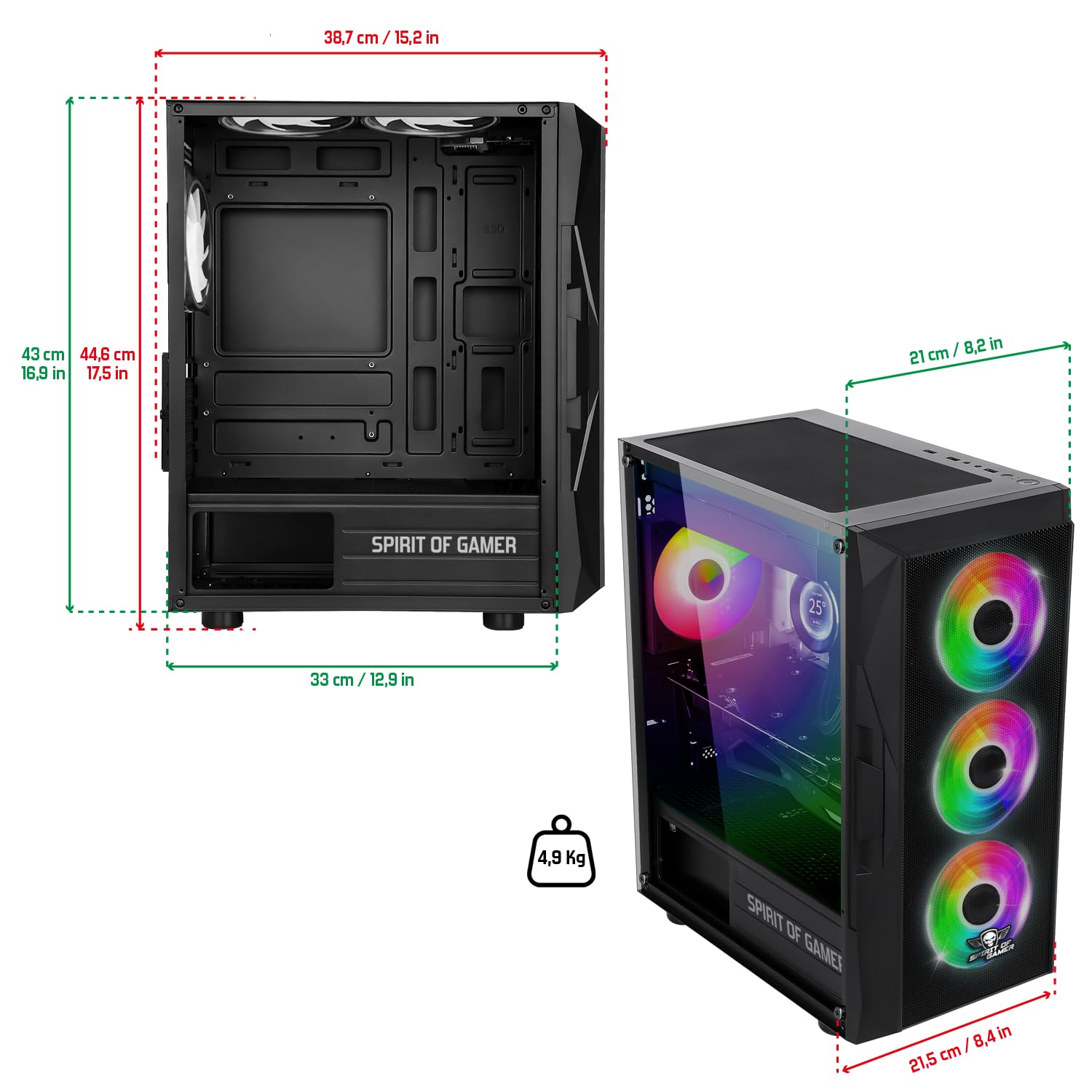 Spirit Of Gamer - Boitier PC Gamer RGB, 6 Ventilateurs 120 mm ARGB Inclus, Compatible mATX, Moyen Tour Gaming Vide avec Paroi Latérale en Verre Trempé, Optimisé pour Le Refroidissement - Rogue 7