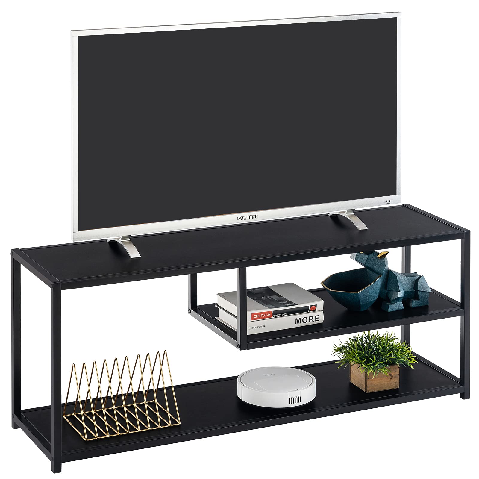 TECHMILLY TV Stand for 55" TV, Media Stand with Storage Shelves, Modern Entertainment Center for Living Room, Bedroom - Black