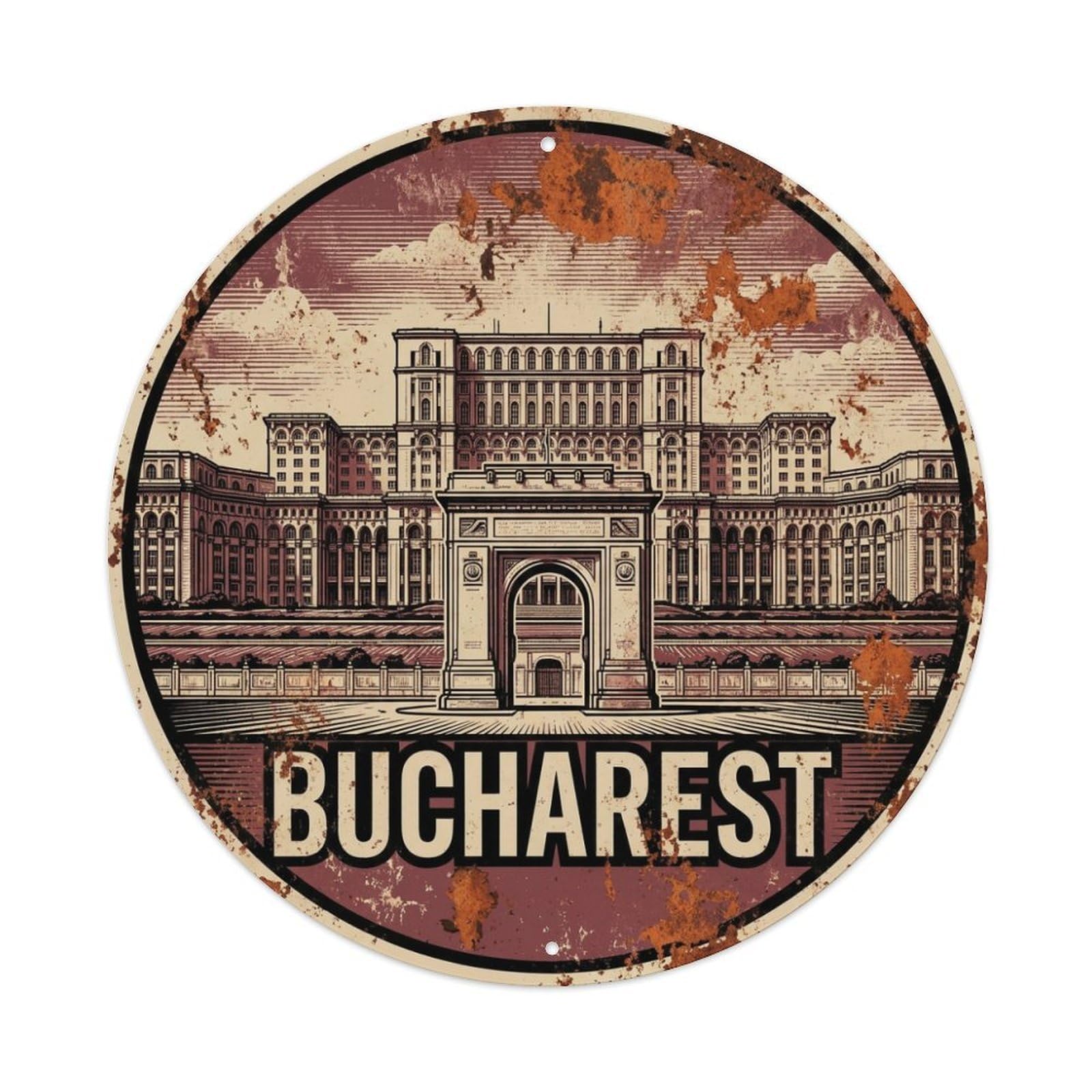 Vintage Travel Romania Bucharest Metal Tin Sign