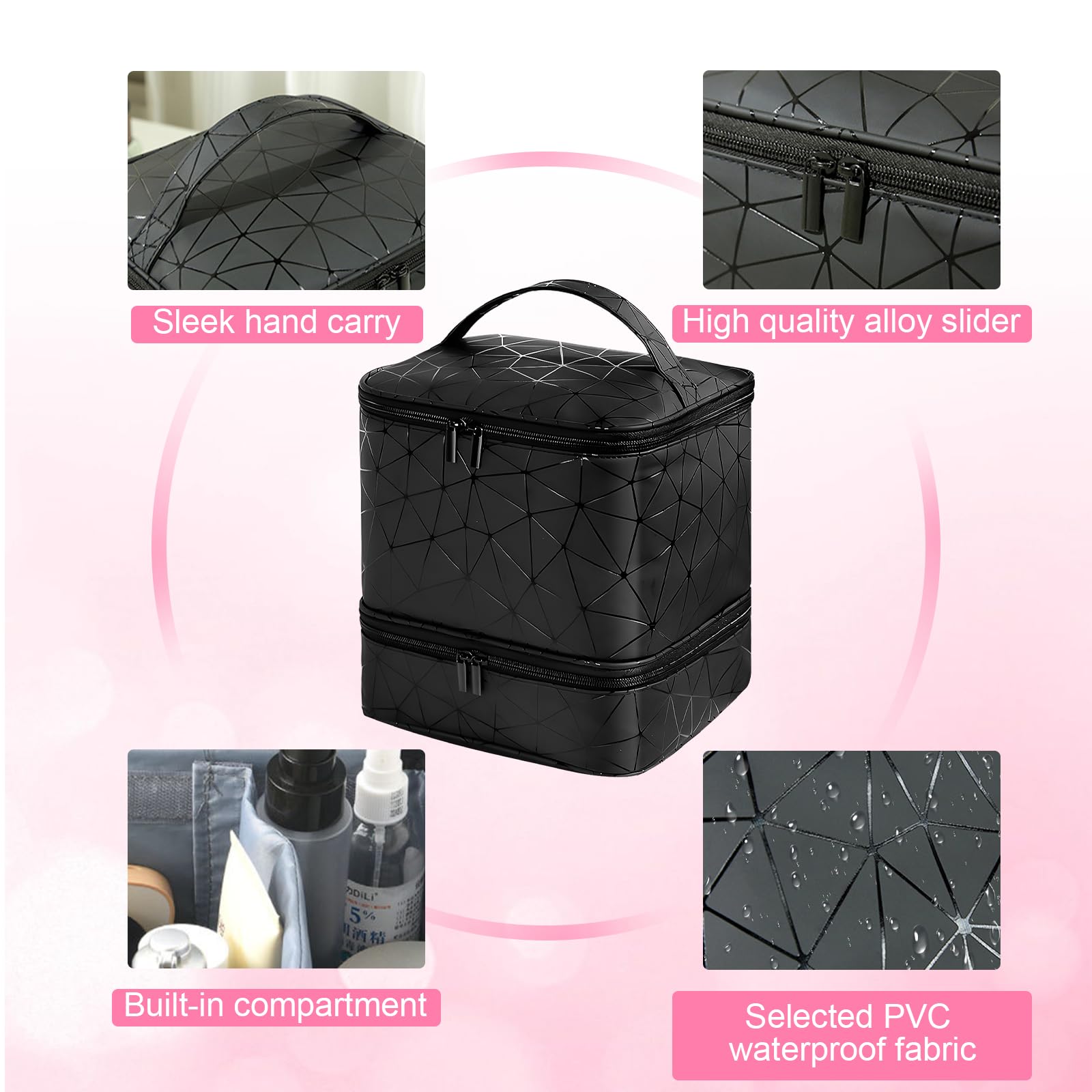 HA BIN Organizador de Esmaltes de Uñas Doble Capa para 30 Botellas + Lámpara Bolsa de Viaje Impermeable con Compartimentos, para Manicura Profesional y en Casa