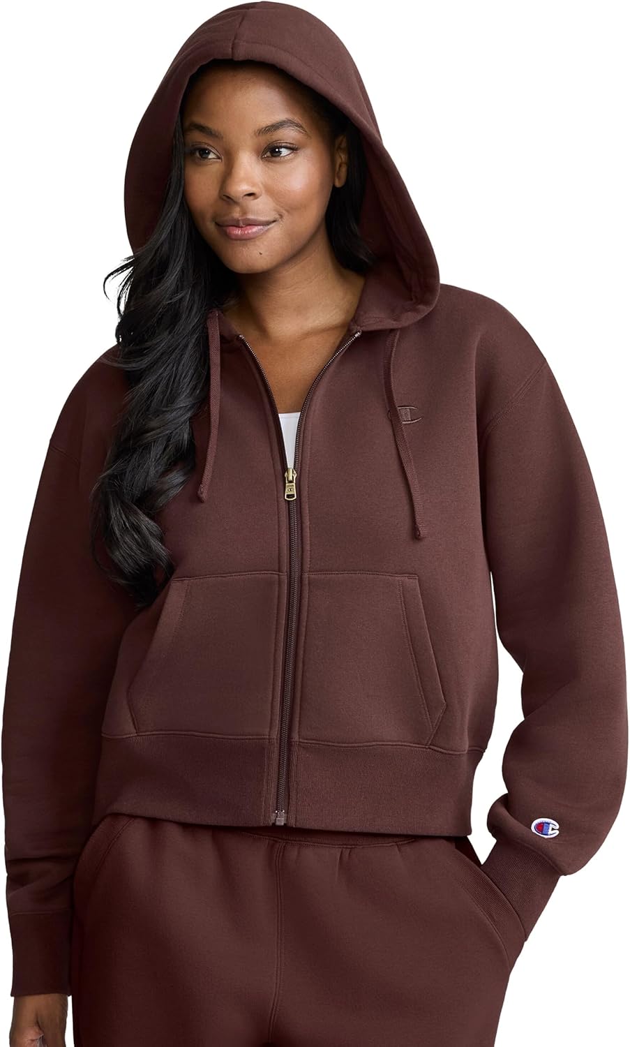 Champion Women's Powerblend Fleece Cropped Full-Zip Hoodie