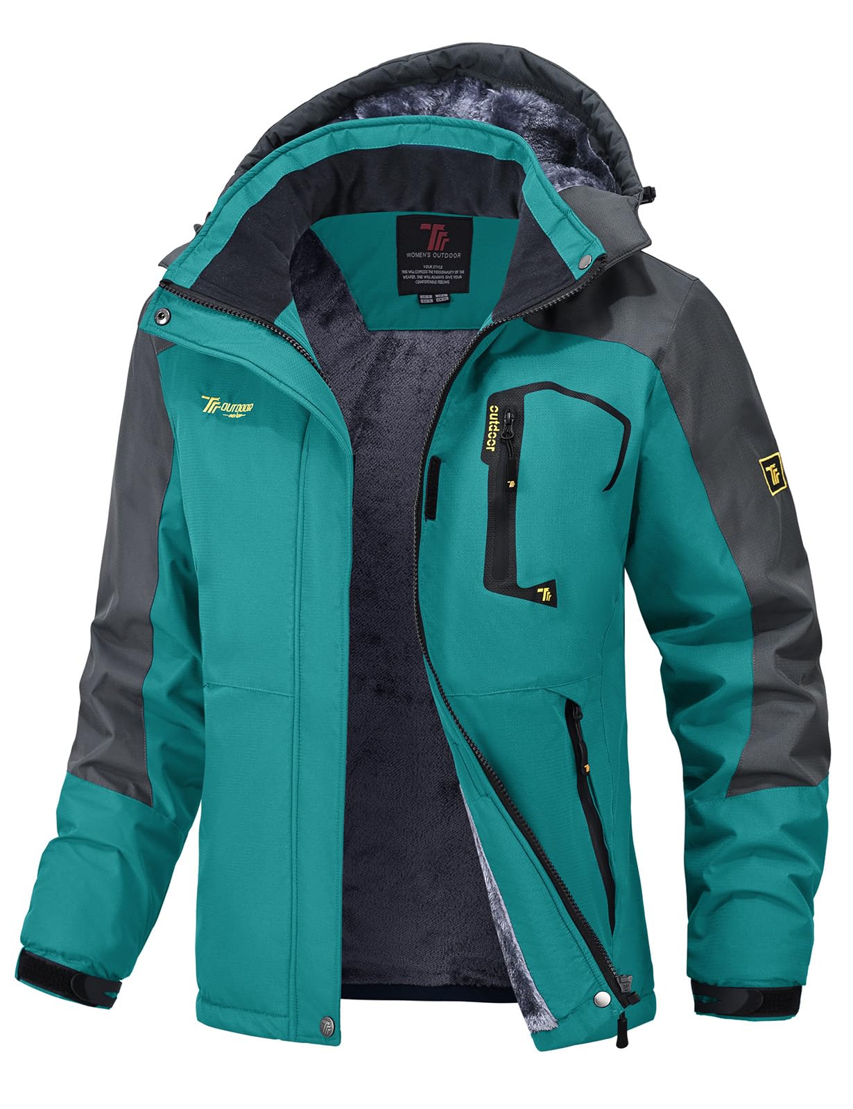 donhobo Winterjas voor dames voor buiten, winddicht, waterdicht, softshelljas, warm fleece, ski-jack, functionele jas met afneembare capuchon, lichtgrijs, XXL