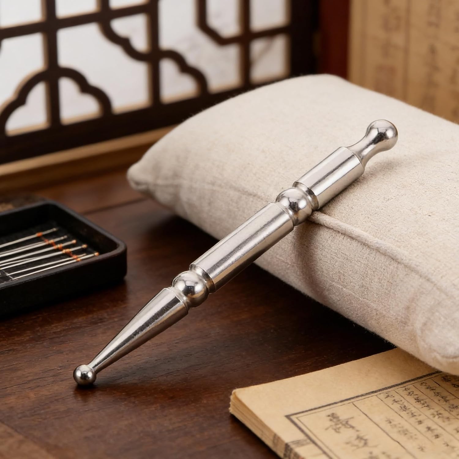 Acupuncture Pen Manual Reflexology Tool 4.72In Stainless Steel Deep Tissue Massage Stick for Face Neck Back Trigger Point Therapy Portable Muscle Tension Relief