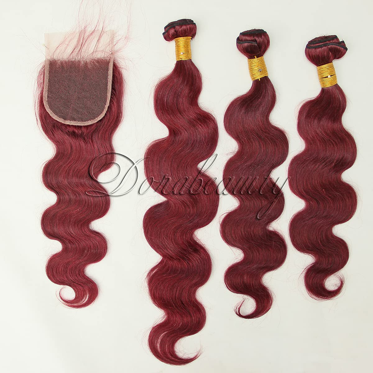 Brazilian Human Hair Burgundy Bundles with Lace Closure 4×4 Body Wave #99J Wine Red Free Part Pre Plucked Natural Hairline with Baby Hair 10+12 14 16 inch