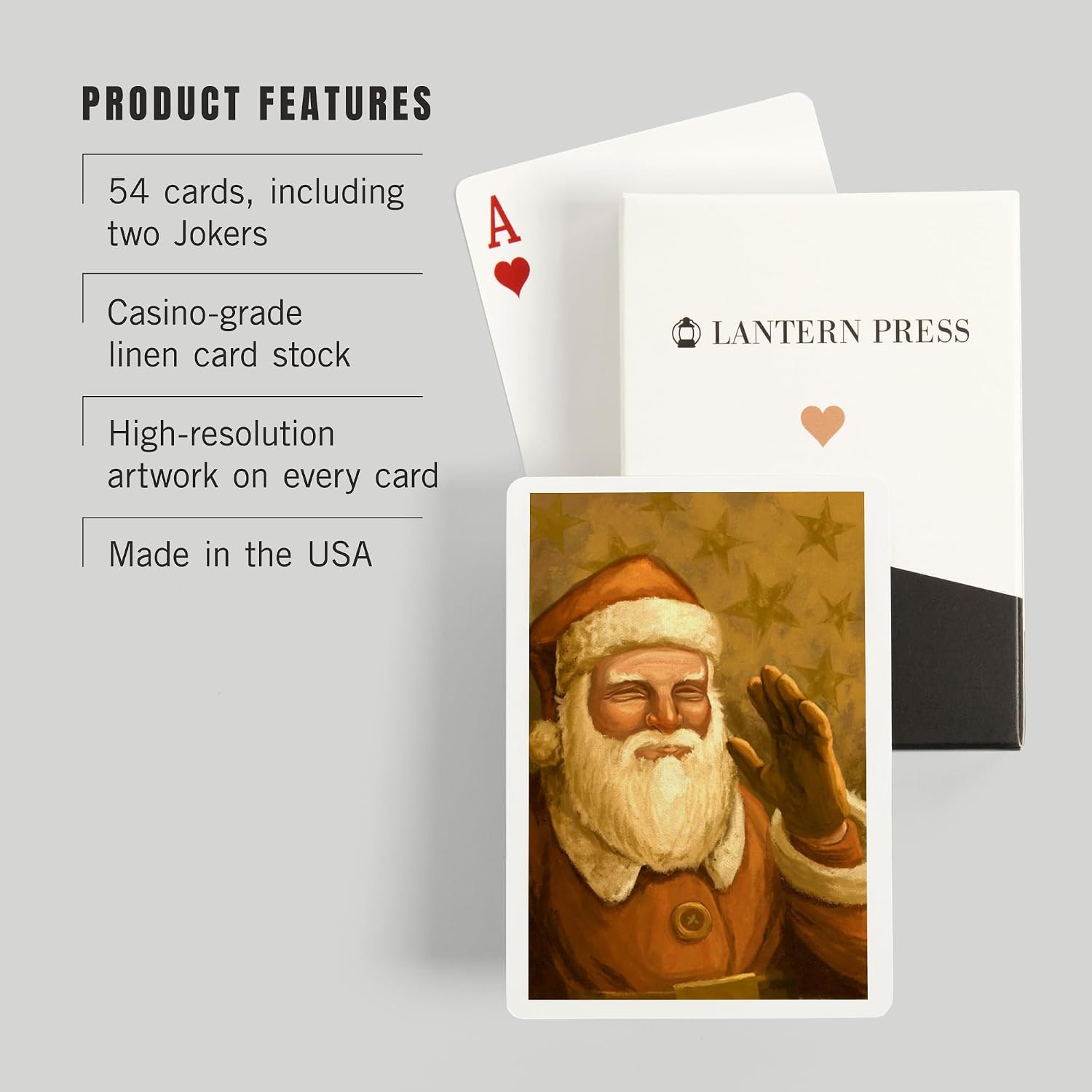 Lantern Press Santa Claus, Christmas Oil Painting, 52 Playing Cards for Adults, Poker Size Card Deck